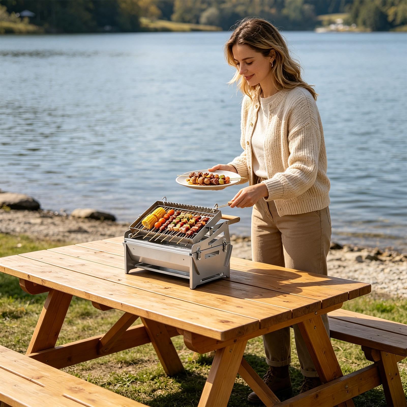 Griglia A Carbonella Rotante Fornello per grigliate da picnic rotante a 360 | Fornello Barbecue Portatile In Acciaio per picnic, giardino, spiaggia, campeggio, feste familiari,