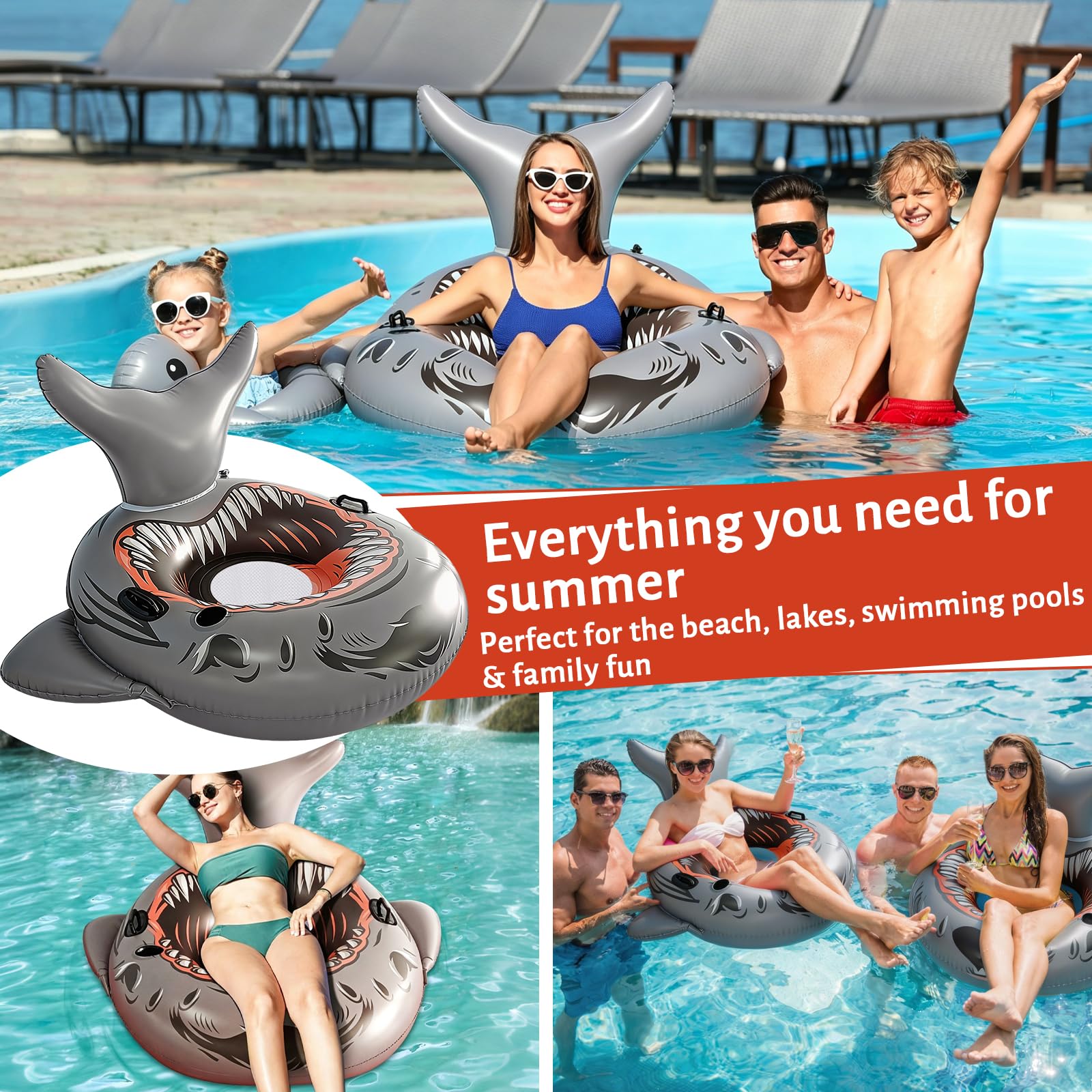 Galleggiante gonfiabile a forma di squalo, galleggiante gonfiabile per feste in piscina, per adulti, galleggiante gonfiabile gigante per piscina