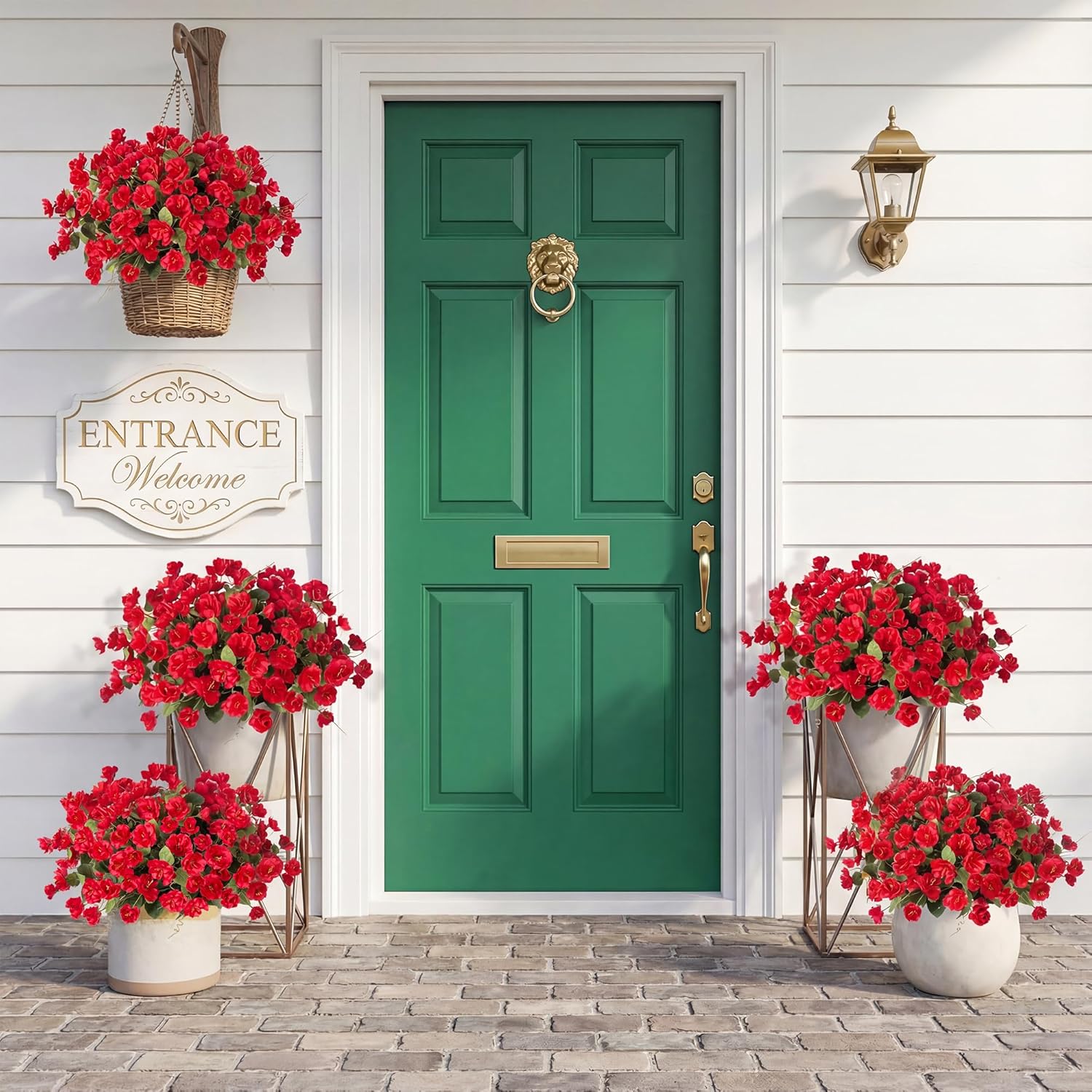 Hommyea Artificial Flowers for Outdoors, 6 Bundles Silk Fake Hibiscus Flowers for Spring Summer Decoration, UV Resistant Fake Plants Plastic Bouquet for Home Planter Porch Patio Yard Decor(Red)