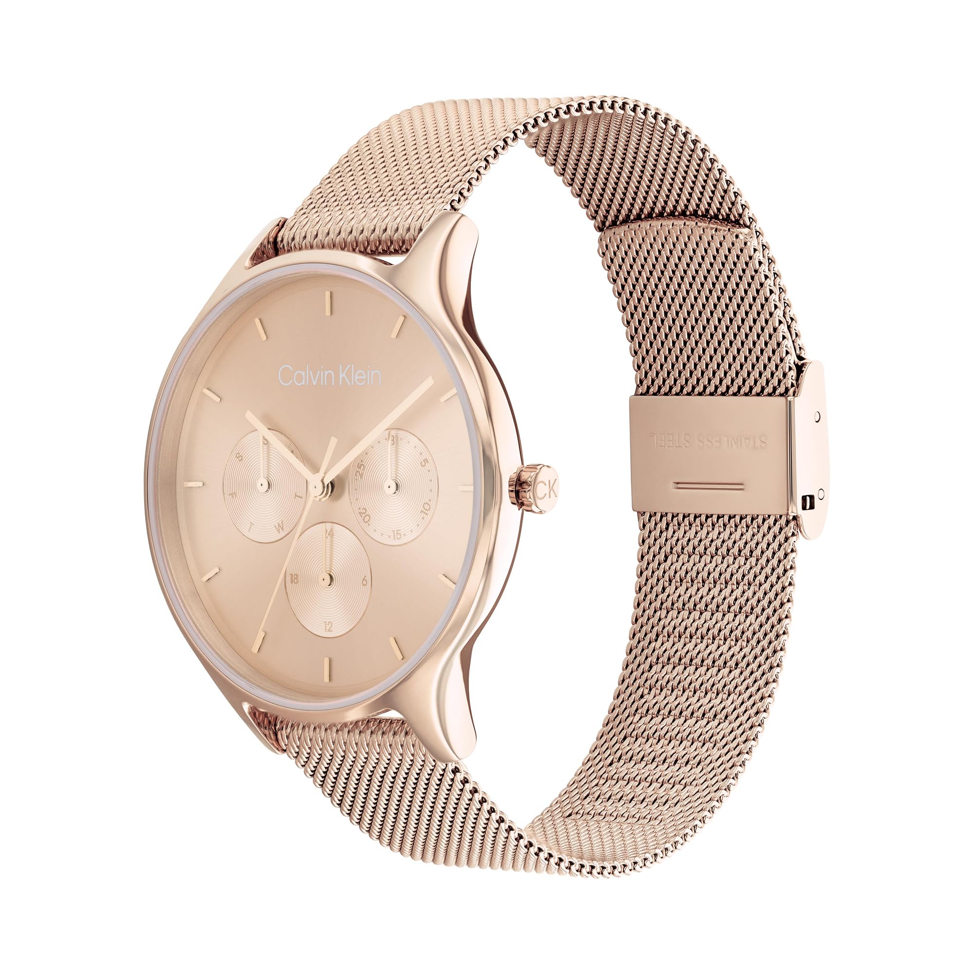 Calvin Klein Reloj Analógico de Cuarzo Multifunción para Mujer con Correa de Malla de Acero Inoxidable