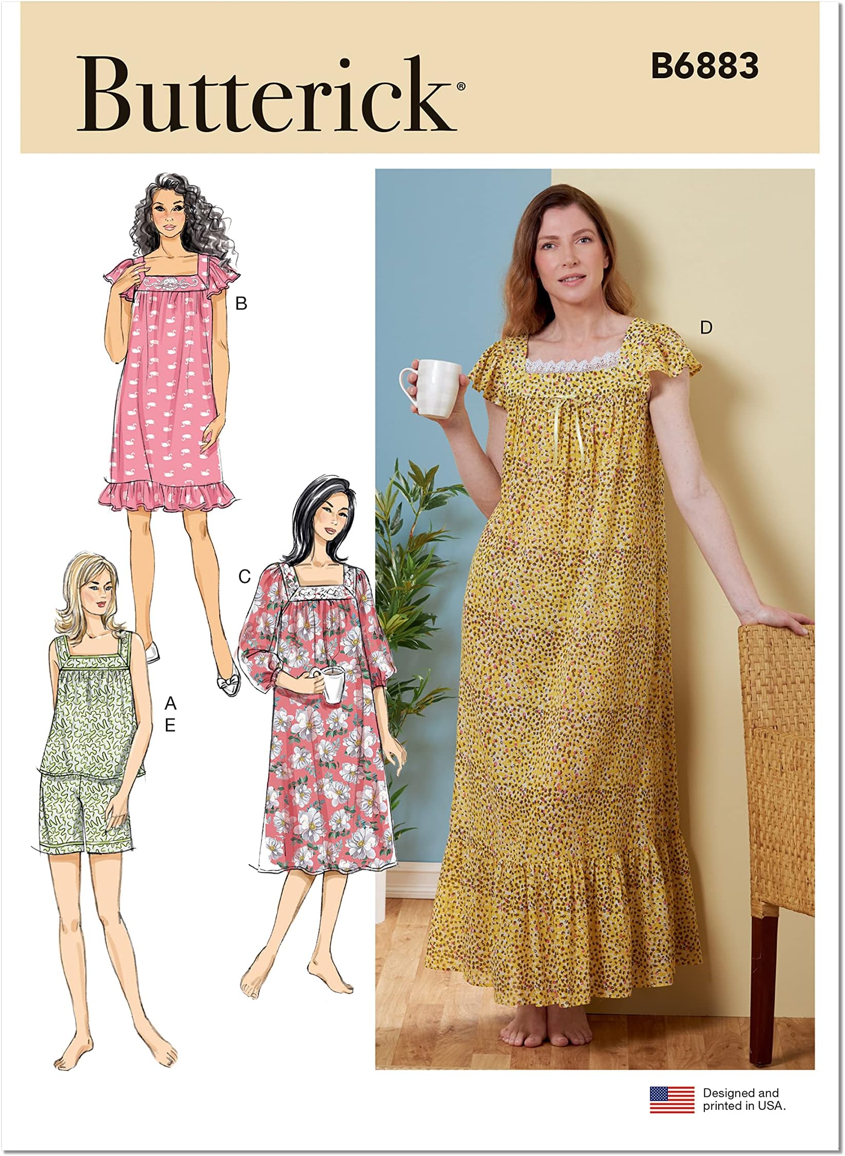 Misses' Pullover Top, Nightgown and Shorts Sewing Pattern Kit, Design Code B6883, Sizes L-XL-2XL
