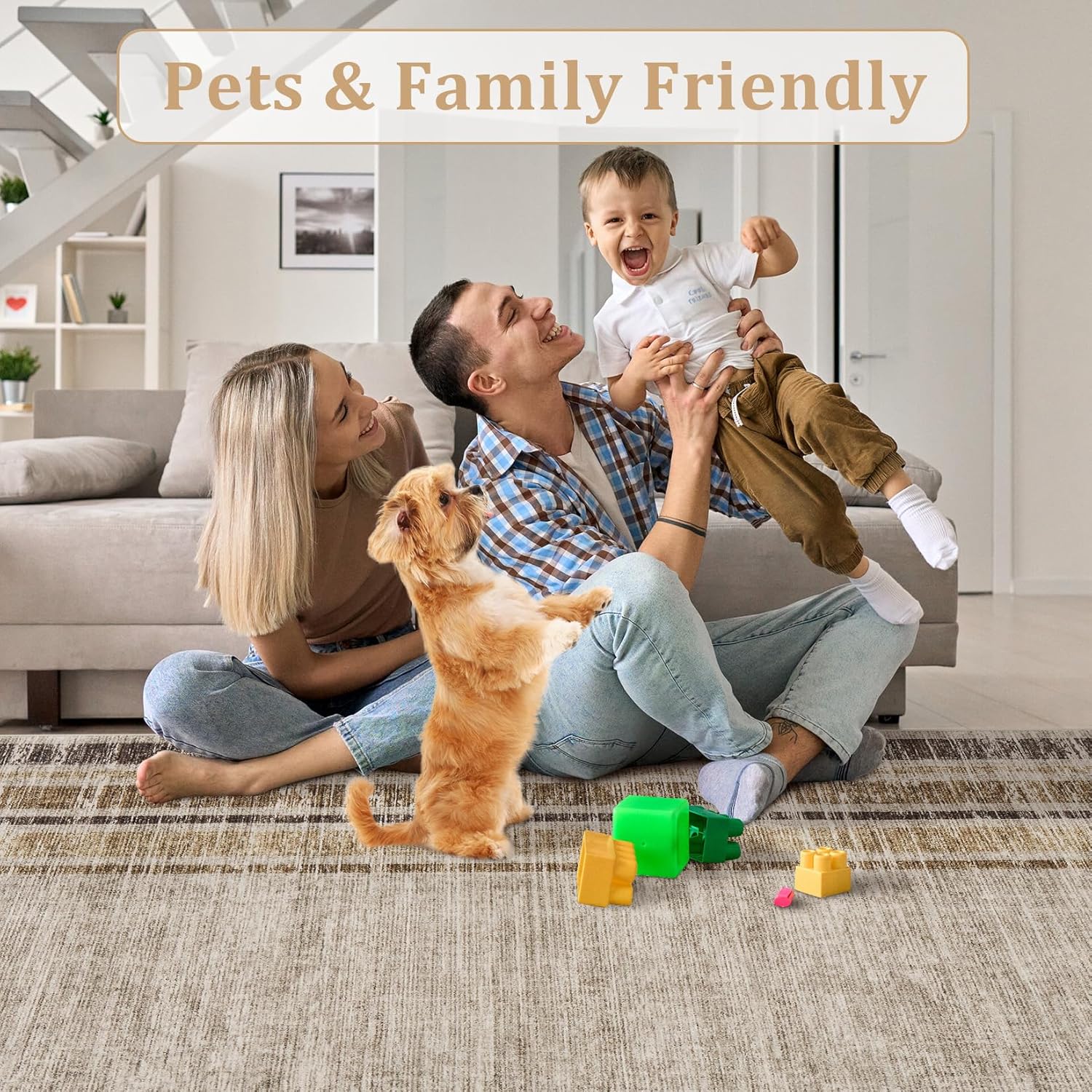 GarveeHome 10x13 Large Rugs for Bedroom Low Pile Washable Living Room Carpet Contemporary Minimalist Livingroom Rugs Non Slip Stain Resistant Area Rug Lightweight Floor Carpet for High Traffic, Brown