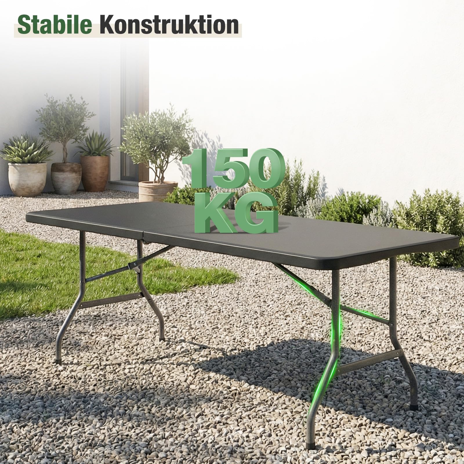 Sekey Gartentisch Klappbar Wetterfest | Klapptisch 152x70 cm Tisch Klappbar Kunststoff 6 Personen | Campingtisch Balkontisch Buffettisch Partytisch mit Tragegriff, Schwarz