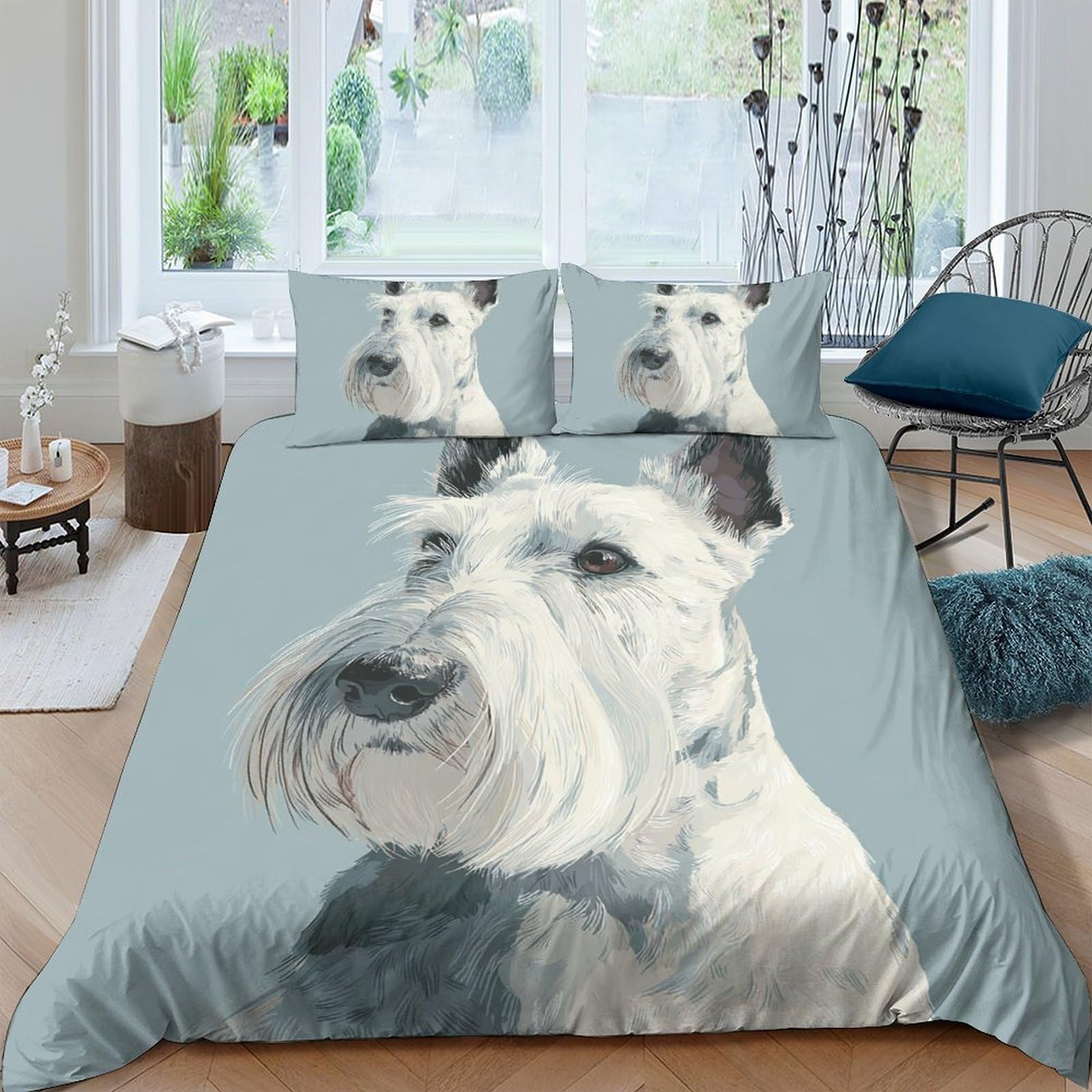 Ctjqhvkz Style-6 3D Printed Schnauzer Dog Fitted Sheet Microfiber Soft Grey Decor Bed Sheet For Bedroom Guest Room Mattress Protection Single（135X200cm）