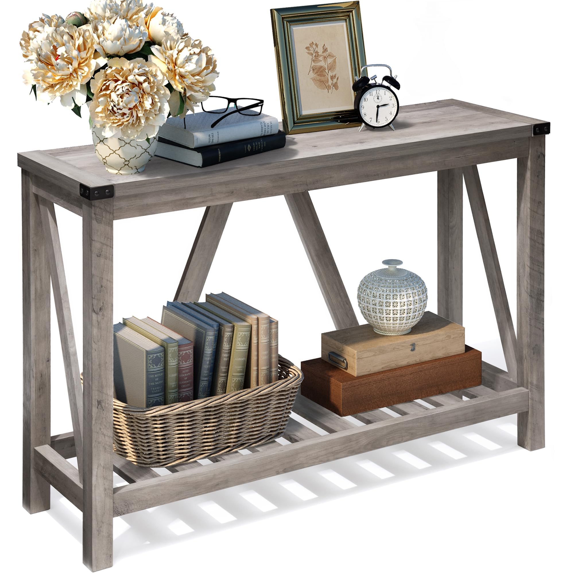 JOINHOM Entryway Table - Wood Console Table with Shelves, Farmhouse Sofa Table for Entryway, Living Room, Hallway