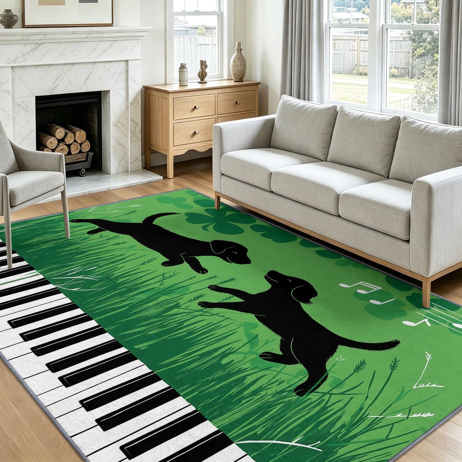 Alfombra moderna de sala de estar 180x240 antideslizante verde con estampado abstracto suave