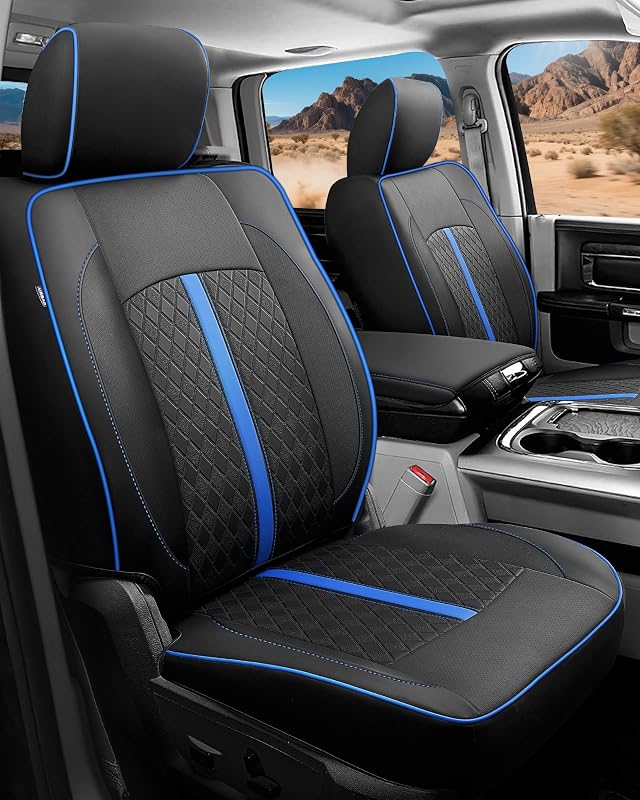 Capas de Banco Sob Medida RIDEPOSH para Dodge Ram 1500/2500/3500 Crew Cab 2012–2018 e Ram 1500 Classic 2019–2024, Preto e Azul, Kit com 14 peças