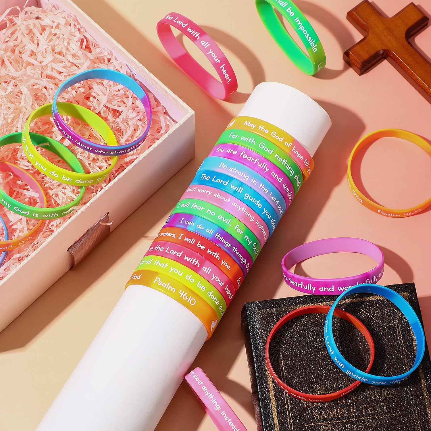 Ecation Bible Verses Bracelets Bulk Scripture Silicone Wristbands Inspirational Motivational Quote Rubber Wristbands Christian Bracelets for Easter Carnival Party Favors