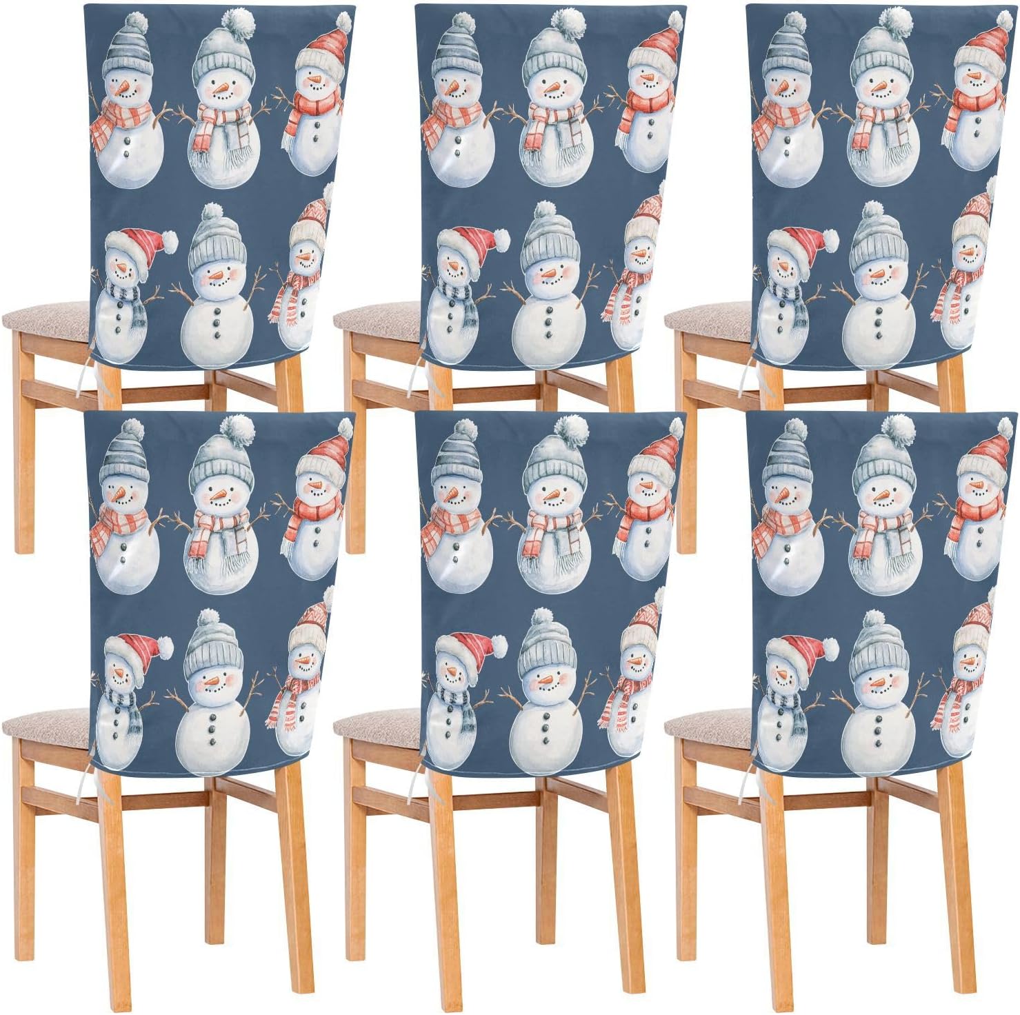 MNSRUU Christmas Chair Back Cover for Dining Room,Snowman Chair Slipcovers Set of 6,Snowman Chair Cover for Kitchen Hotel Holiday Party Decor,339