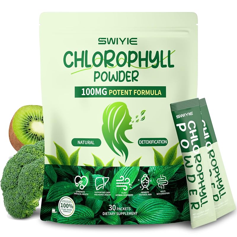 Swiyie Suplemento de Clorofila em Pó, 100 mg, 30 sachês de 10 g