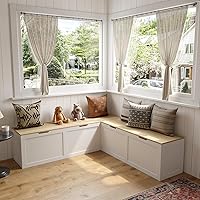 TAMUNE L-Shaped Breakfast Nook Bench with Lift-Top Hidden Storage, Space-Saving Corner Seating for Kitchen, White & Oak 63x63x17.7"