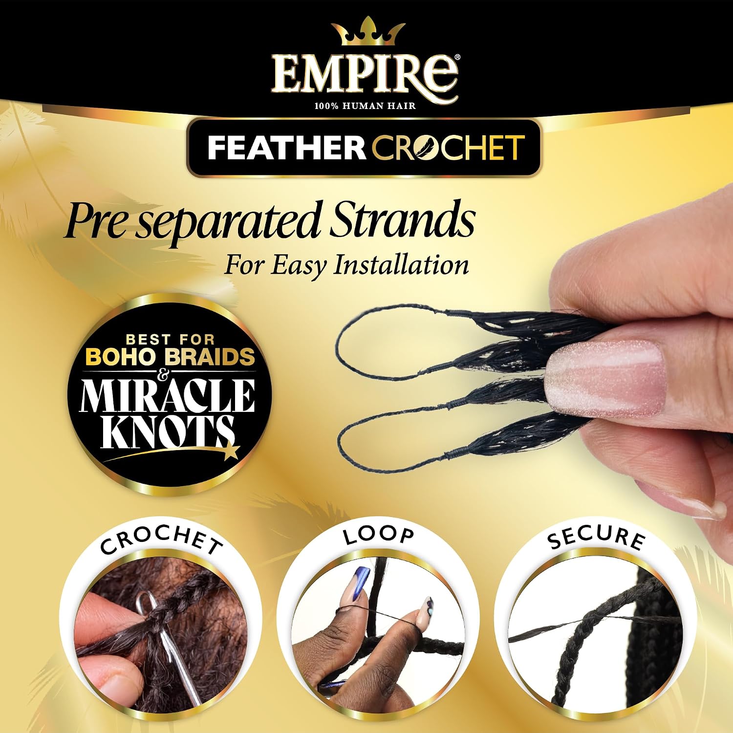 Sensationnel Empire Feather Crochet Braiding Hair – Jerry Curl Human Hair for Boho Braids and Miracle Knots Pre Separated 50 strands (14 inch, 2 DARKBROWN)