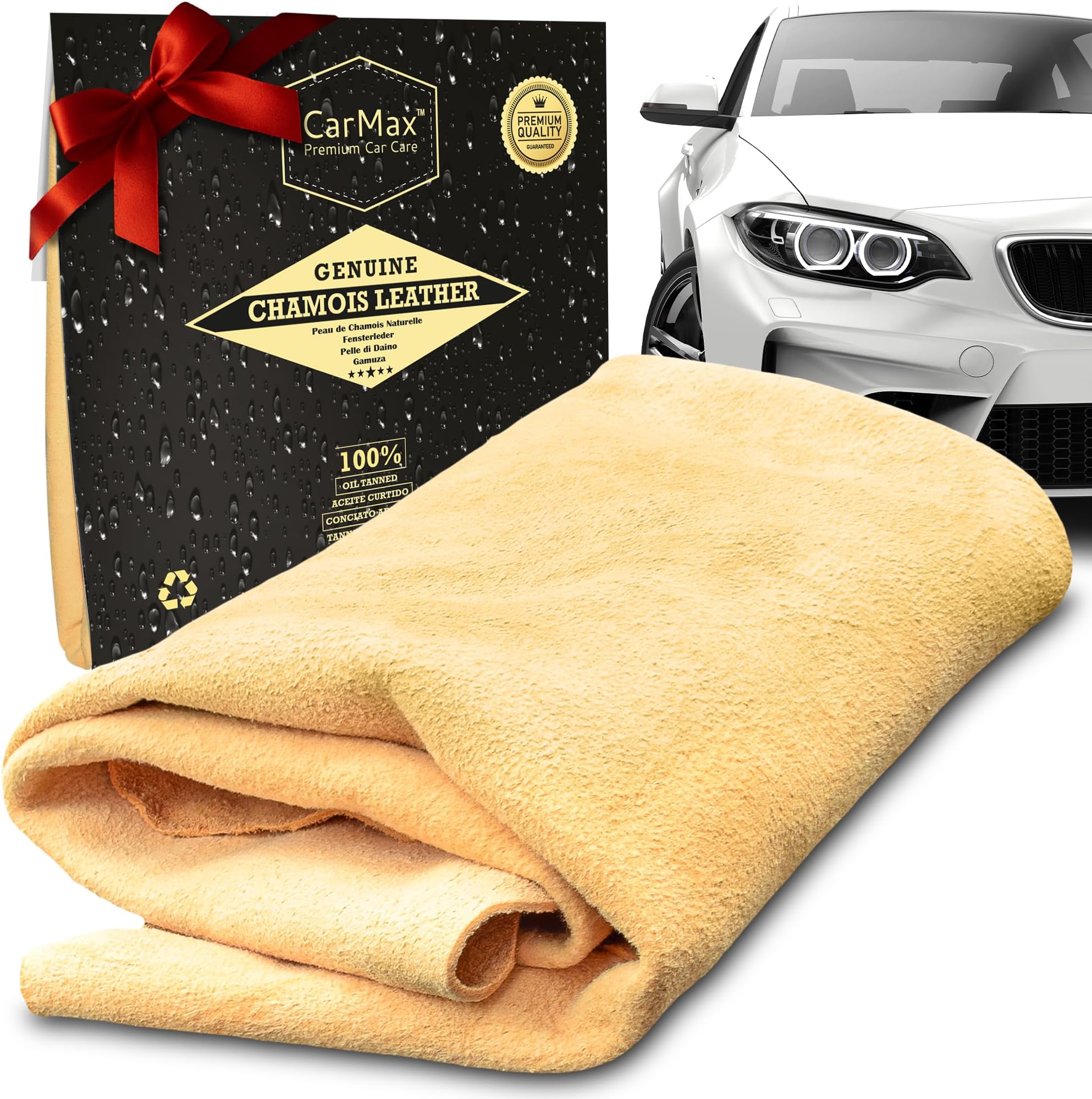 CarMax English Premium Grade Chamois Leather - Regular - the ideal shammy for glass, mirrors, chrome inside and out, super soft and highly absorbent, from the UK
