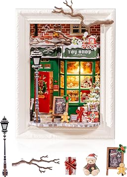 Rolife 3D Diorama Frame, Wall-Mounted Shadow Box & Dollhouse Display Case for & Christmas Decor, Quick-Build Unfinished Kit, Halloween Memorial Gift for Families Santas Toy Shop