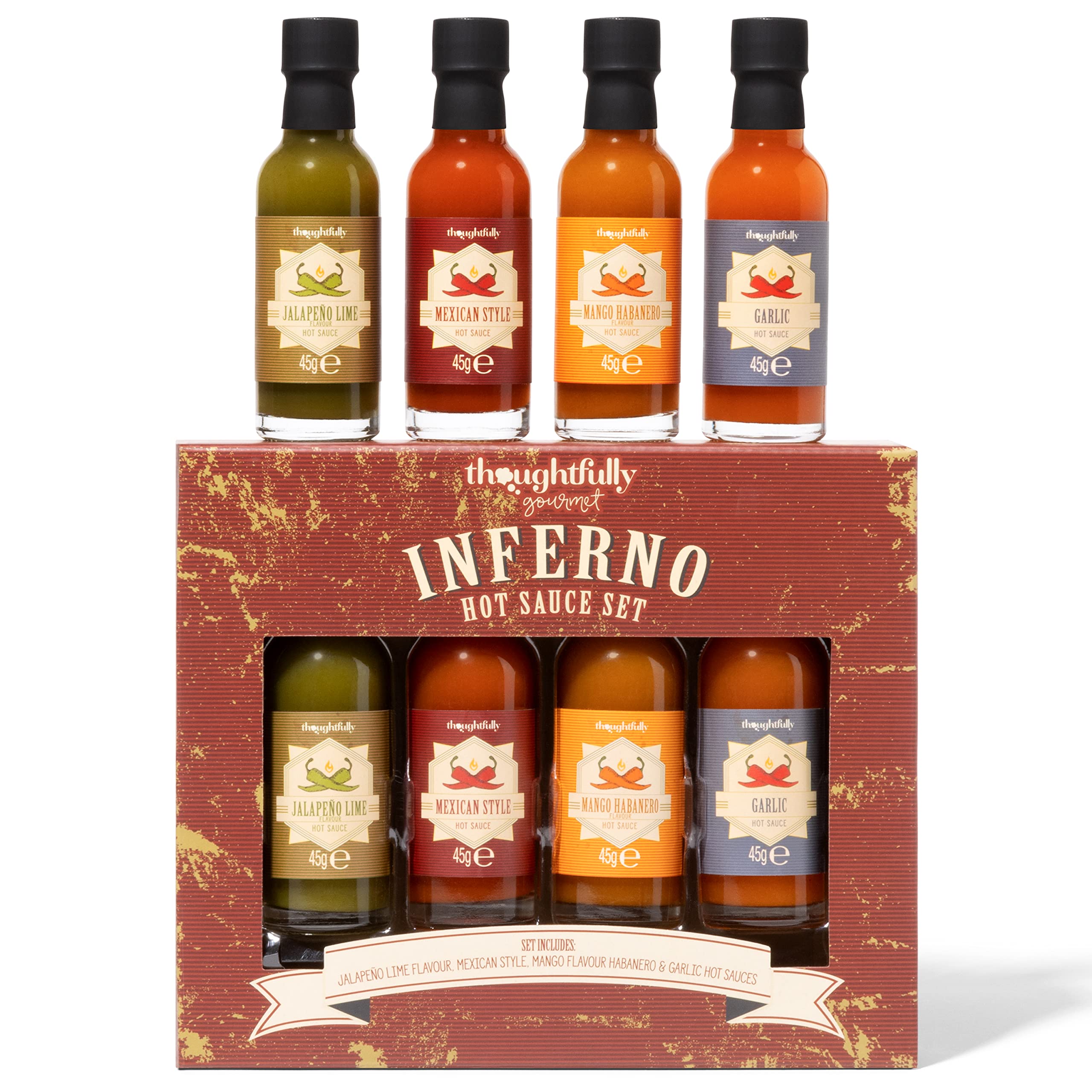 Thoughtfully Gourmet, Inferno Chilli - Coffret cadeau sauces piquantes - Contient 4 sauces piquantes savoureuses