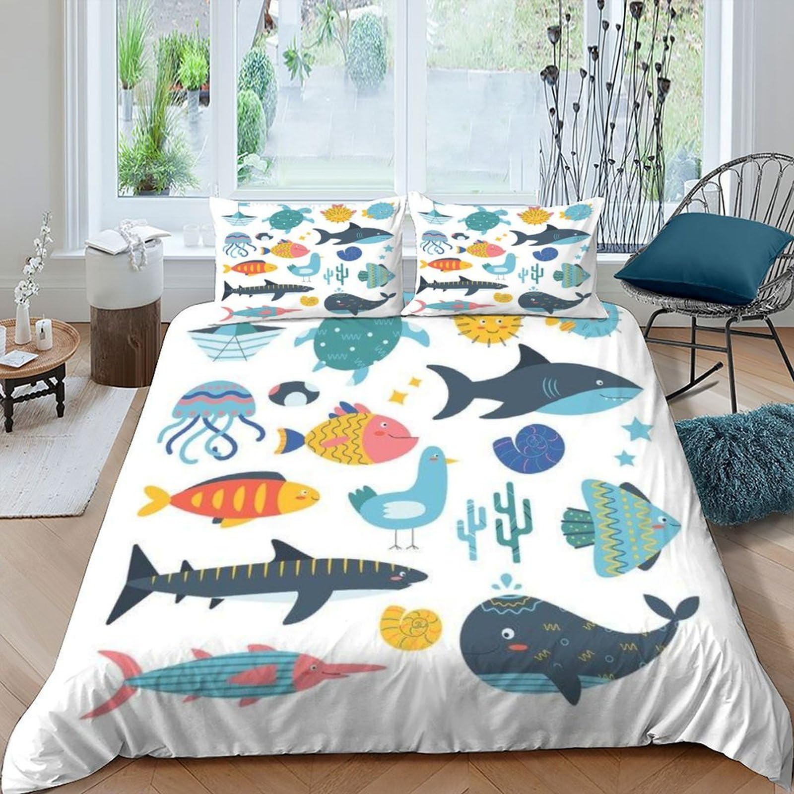 Housse de couette tortue de mer 220x240 cm avec 2 taies d'oreiller