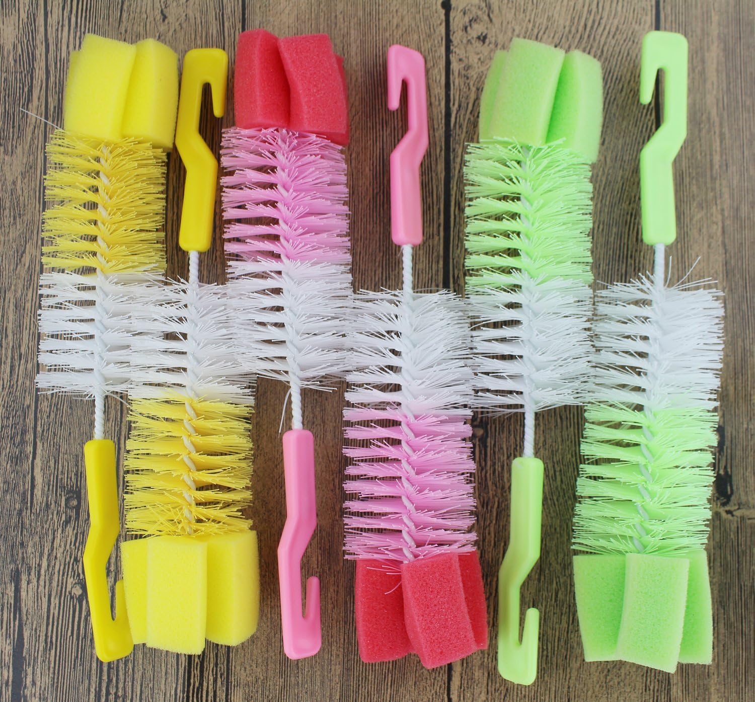 Bendable Bottle Brush, Nylon Body With Sponge,6 Piece-Pack