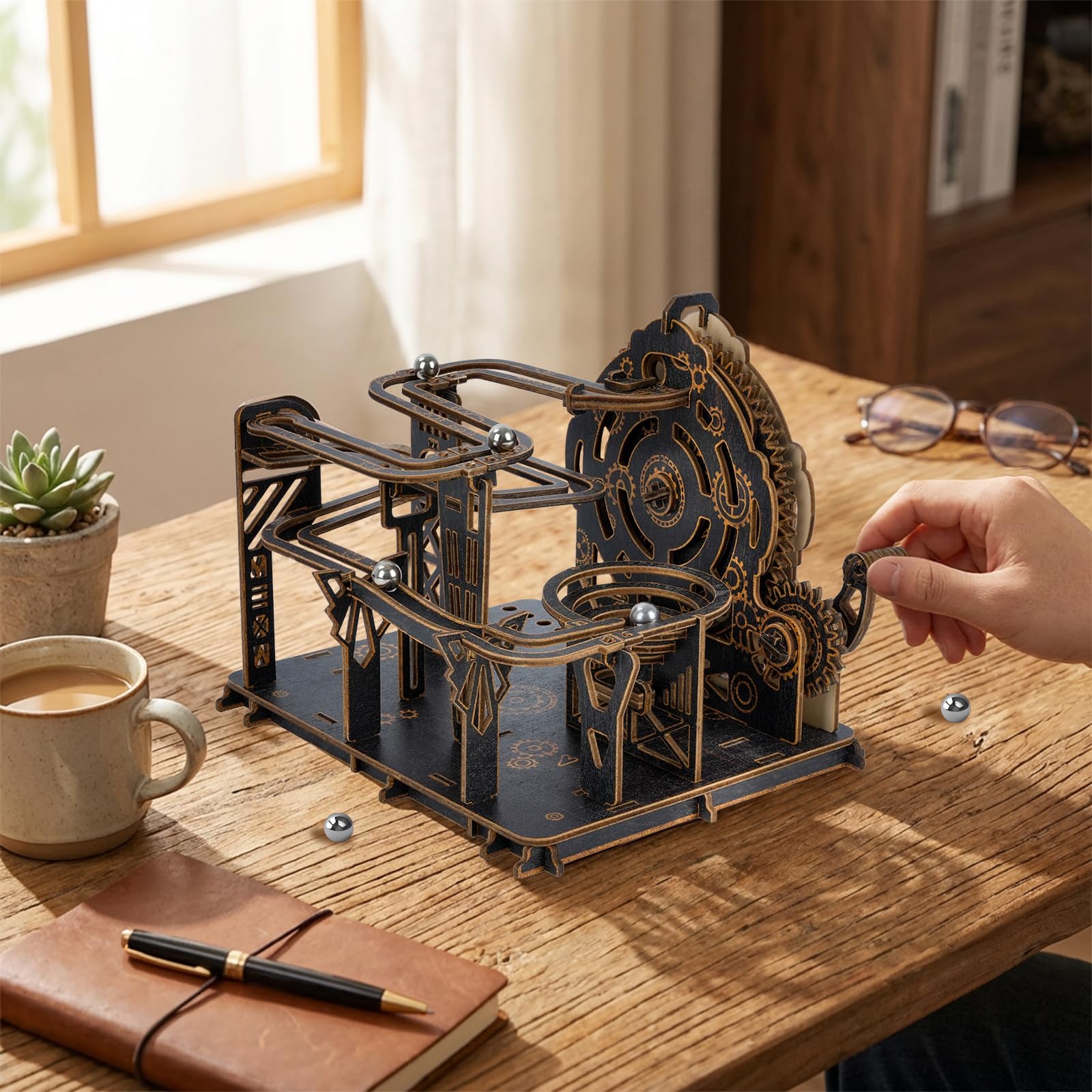 Puzzle in legno 3D per adulti, kit di modellini meccanici per marmi da costruire, puzzle in legno fai da te con 6 biglie d'acciaio, regali di compleanno unici per donne e uomini