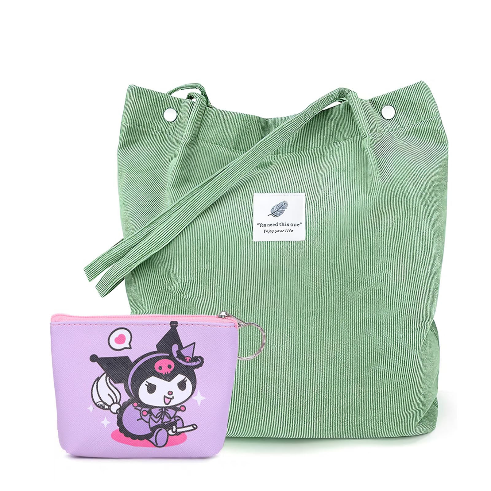 BendJoy Corduroy Tote Bags for Women College, Reusable Shopping Bag with Kuromi Wallet, Large Capacity Jhola Bags for Women, Perfect for School, Work and Travel (B0D91NSY77) Amazon Price History, Amazon Price Tracker