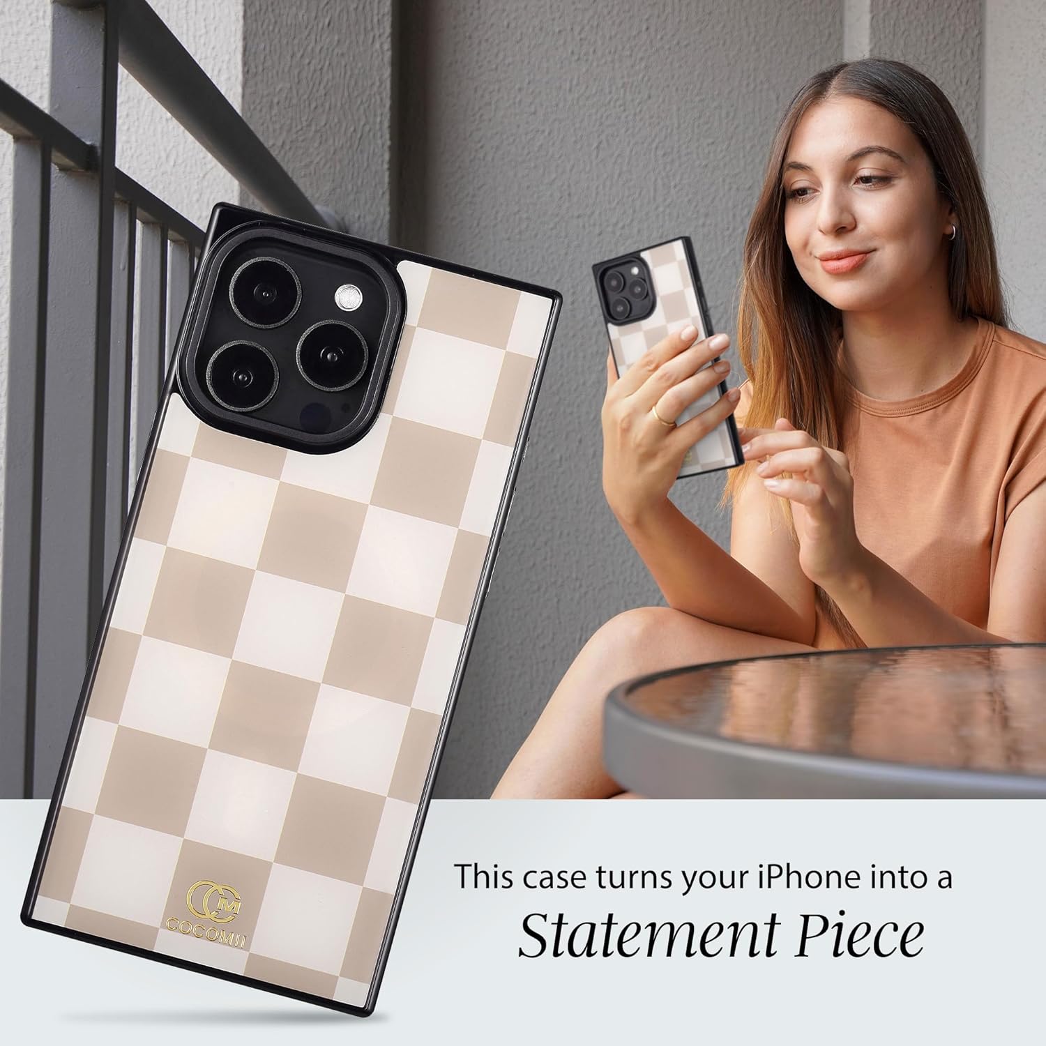 COCOMII Rectangle Case for iPhone 13 Pro Max, Compatible with MagSafe, Neutral Checkered