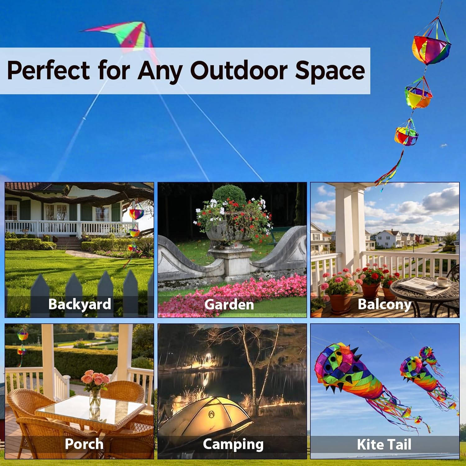 9KM DWLIFE Windsocks Wind Twister Spinners Rainbow Kite Tails Wind Spinners 62" Waterproof UV Resistant Ripstop Nylon, Colorful Garden Yard Balcony Porch Camping Decoration