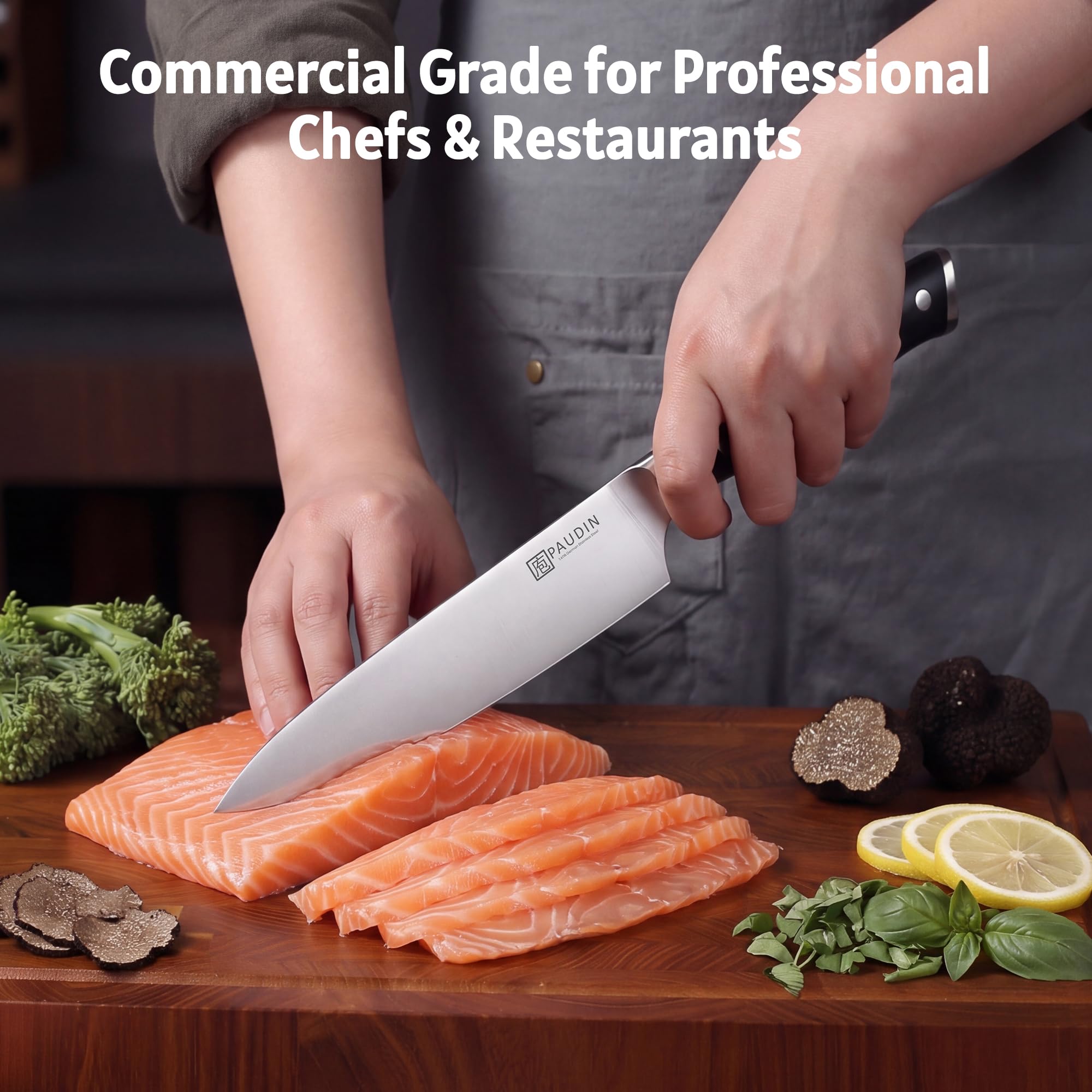 PAUDIN Chef Knife,8 Inch Professional Kitchen Knife Dishwasher Safe,Forged German Stainless Steel Sharp Cooking Knife,Ergonomic G10 Handle Full Tang Meal Prep Knives,Home Restaurant Gift for Men Women — Amazon image 7