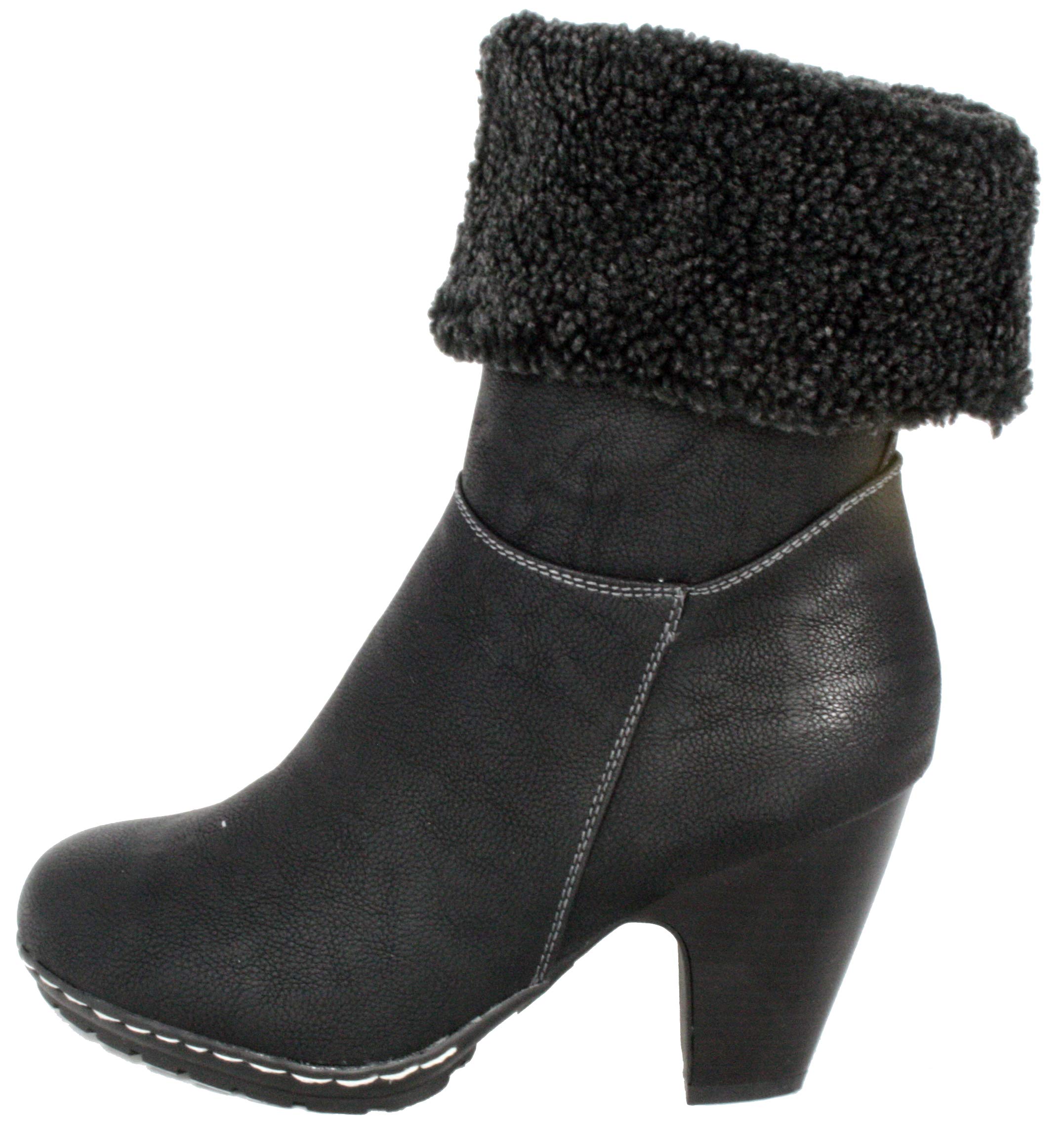 FLB681 Manfield Women's Ladies Black Warm Faux Fur Cuff Ankle Boots