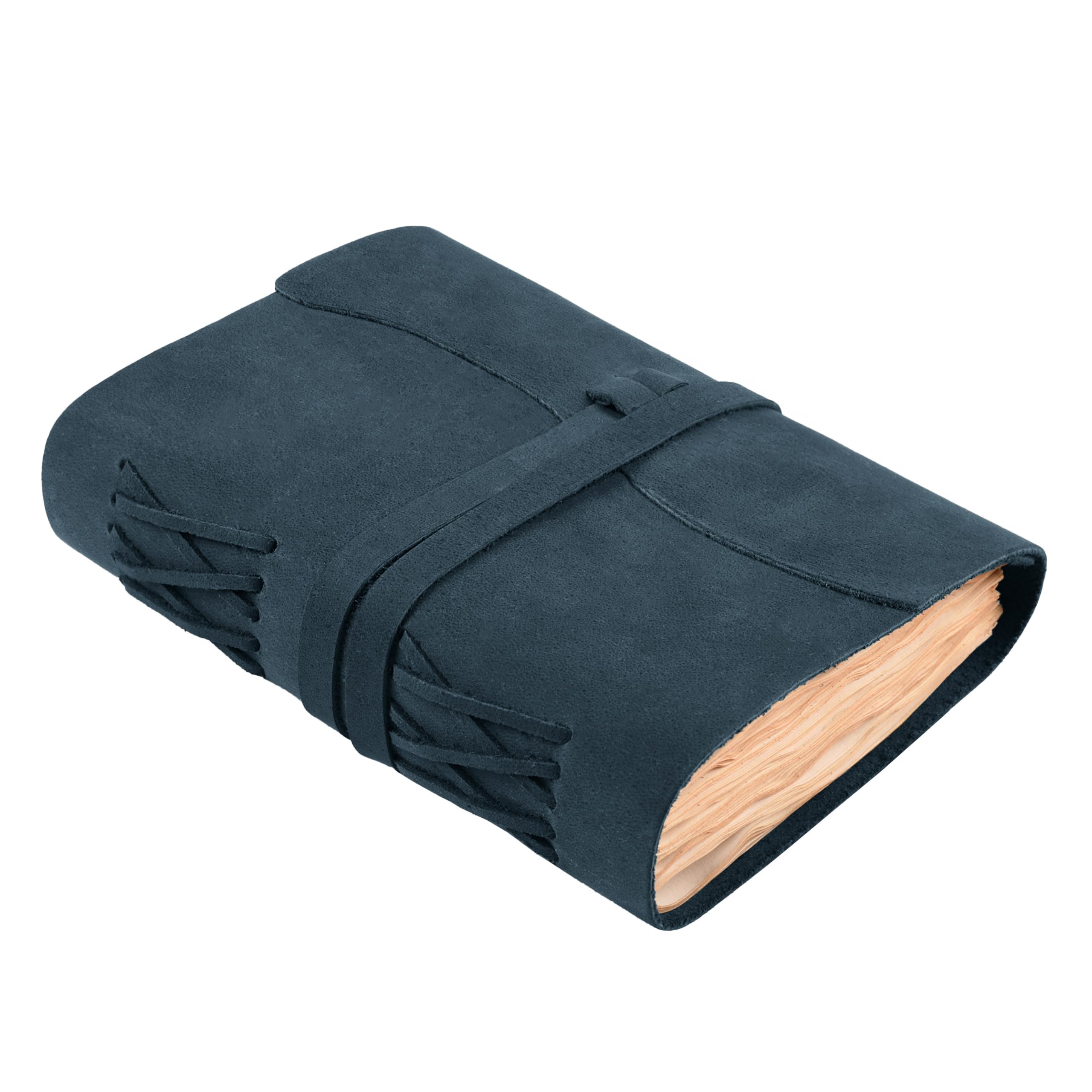 LEATHER VILLAGE Large Leather Notebook Edge Cut, Navy Blue 8x6