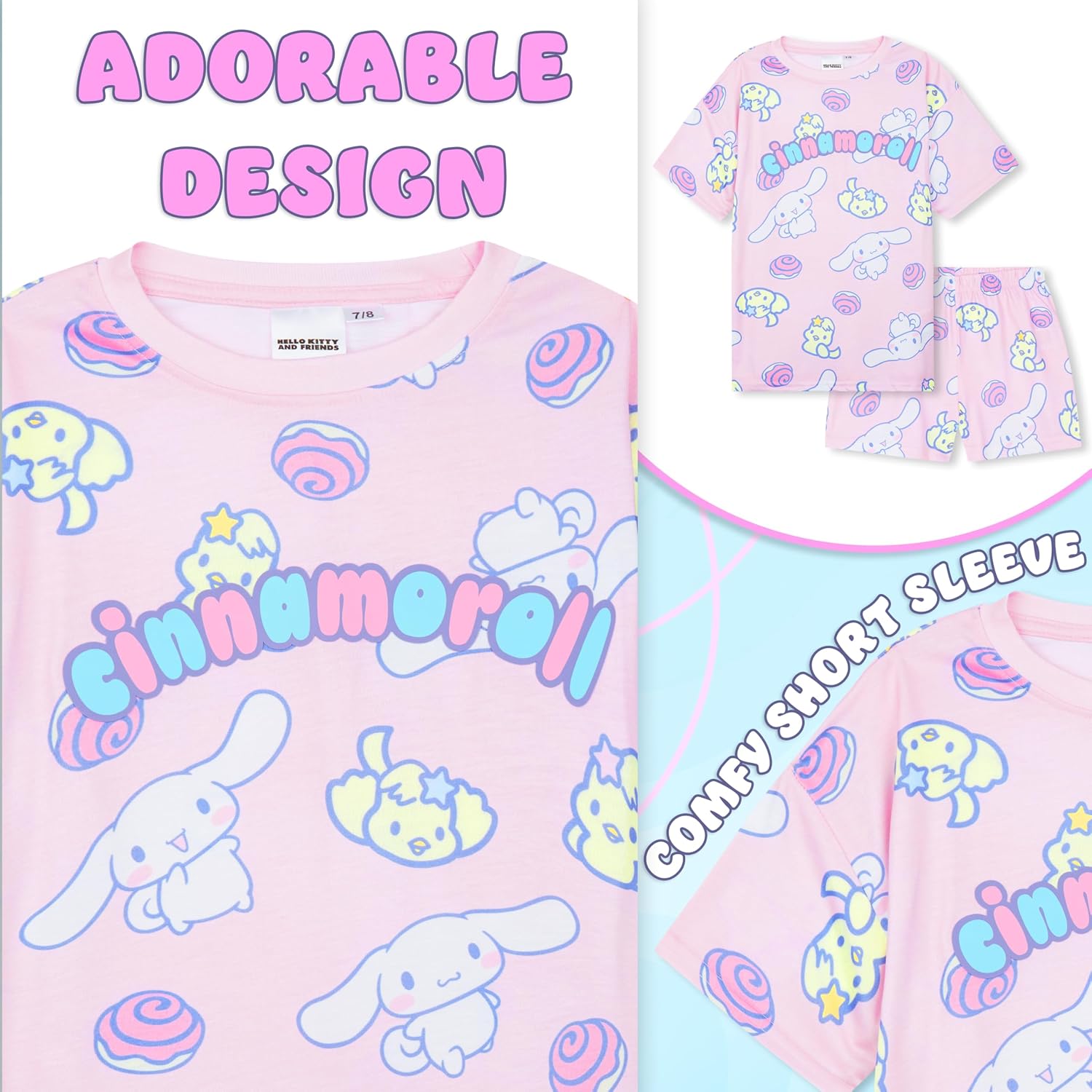 Get Trend Hello Kitty|Cinnamoroll Girls Pajamas, 2 Piece Short Sleeve T Shirt & Shorts Set, Kawaii Lounge Set, Sleepwear PJs