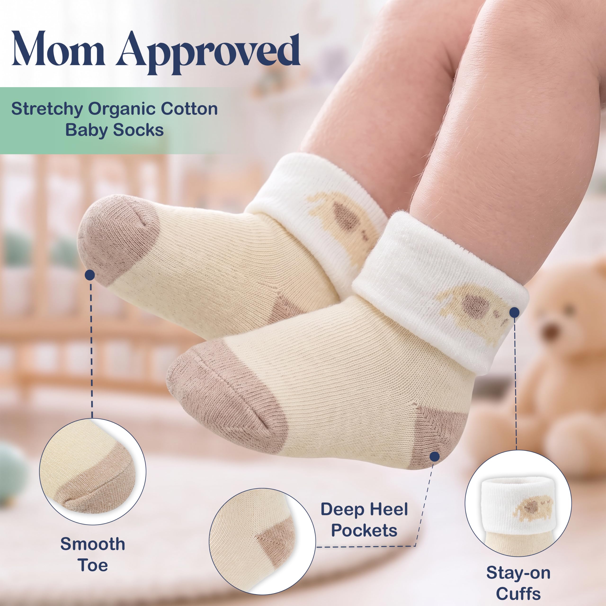 Mother's Choice Lot de 12 paires de chaussettes pour bébé de 0 à 6 mois, en coton bio, unisexe, douces et hypoallergéniques pour nouveau-né