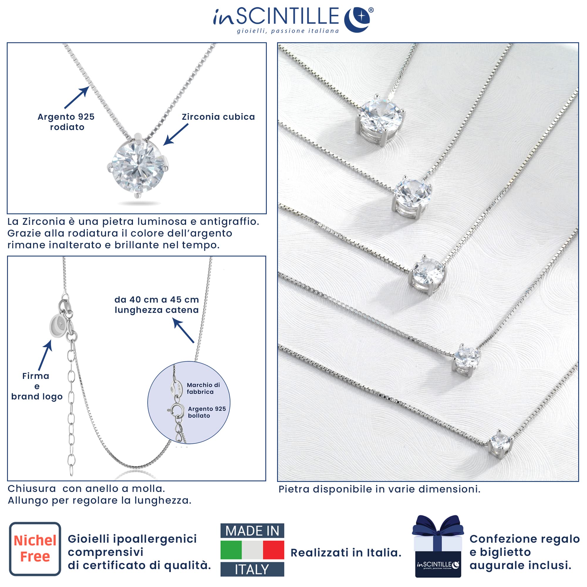 inSCINTILLE Punto Luce Collana Donna Argento 925 con Pietra di Zirconia Cubica