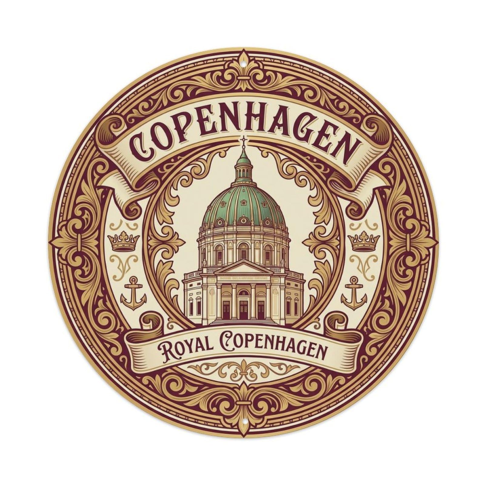 Vintage Travel Copenhagen Denmark Outline Metal Tin Sign