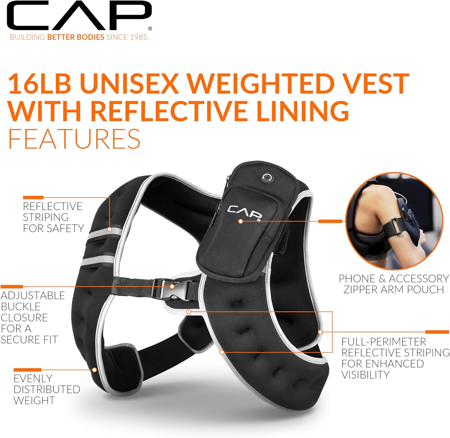CAP Weighted Vest for Women & Men 8-30lbs – Reflective Fitness Vest for Walking, Running, Cardio, Rucking, & Strength Training Workouts, Multiple Colors