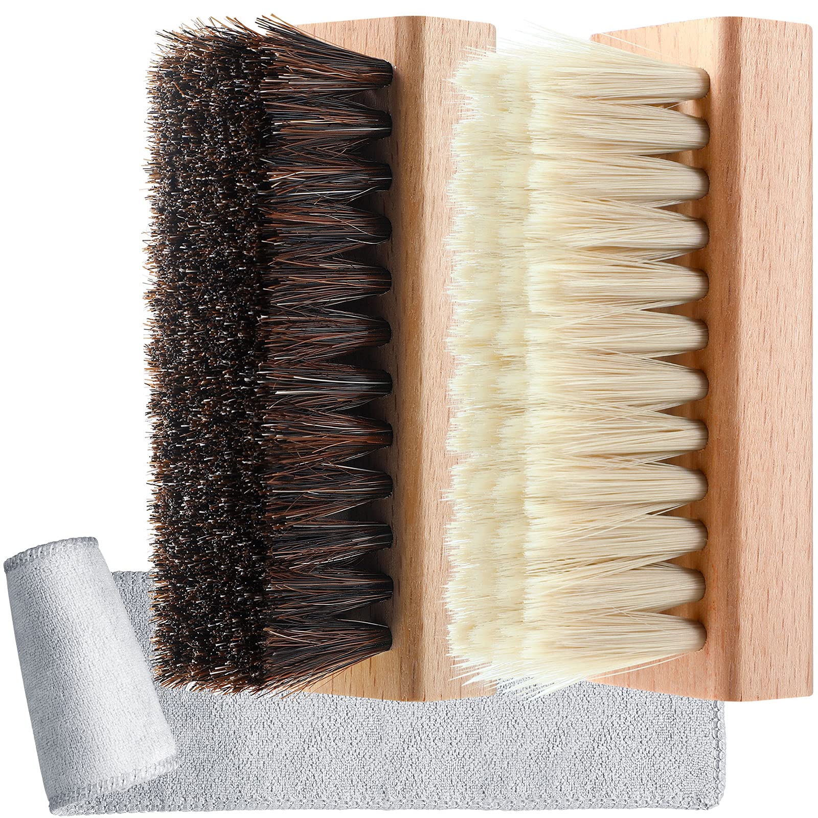 ZJoey 3 Pcs Sneaker Shoe Cleaner Brush Set Include Boar Cleaning Brush and Plastic Bristles Shoe Clean Brush with Microfiber Cloth