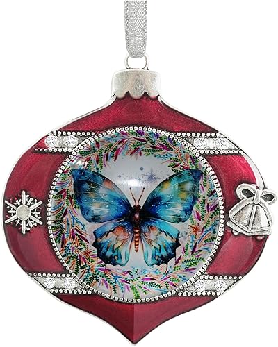 Edición Anual Pequeña Mariposa Fondo de Navidad Vacaciones Creativo Vidrio Ornamento Árbol de Navidad Decoración del hogar