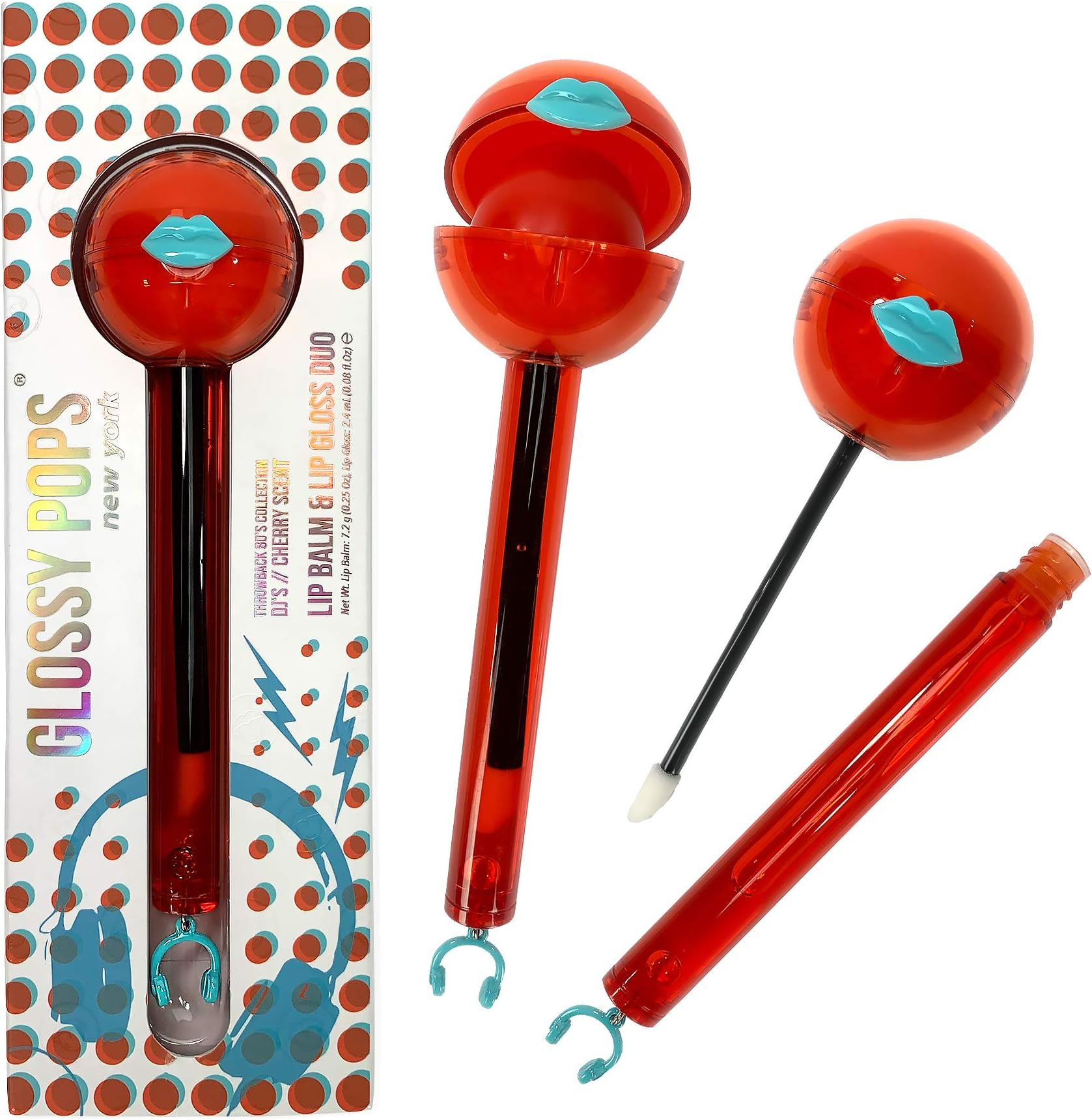 Glossy Pops | Clear Lip Balm and Clear Lip Gloss Combo | Throw Back 80's Collection (DJ's - Cherry Scent), 1 count