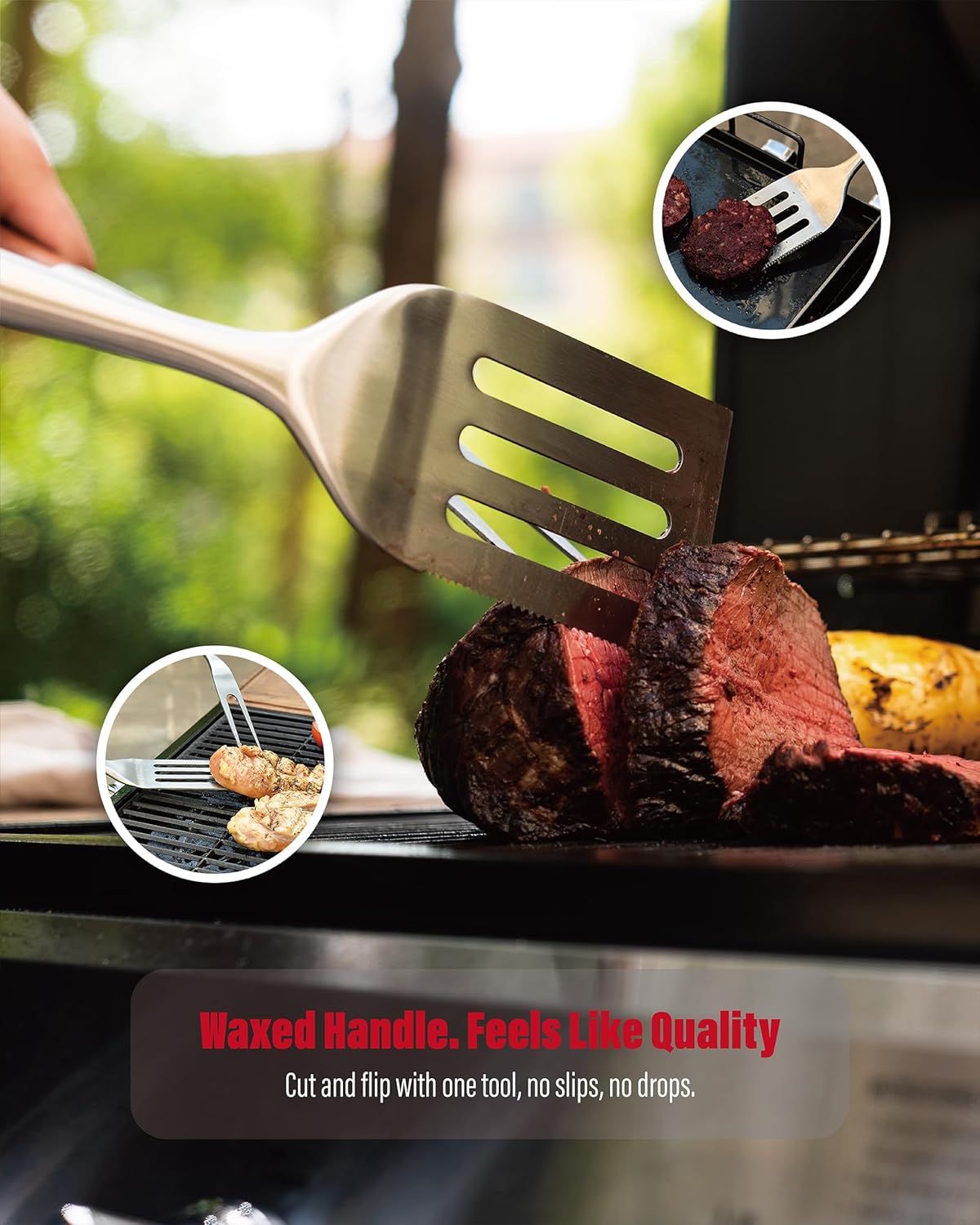Heavy-Duty ​Panga-Panga​ BBQ Grilling Tools Set. Extra Thick Stainless Steel Multi-Function Spatula, Fork & Tongs | Essential Accessories for Barbecue & Grill. Ideal Gift for Father