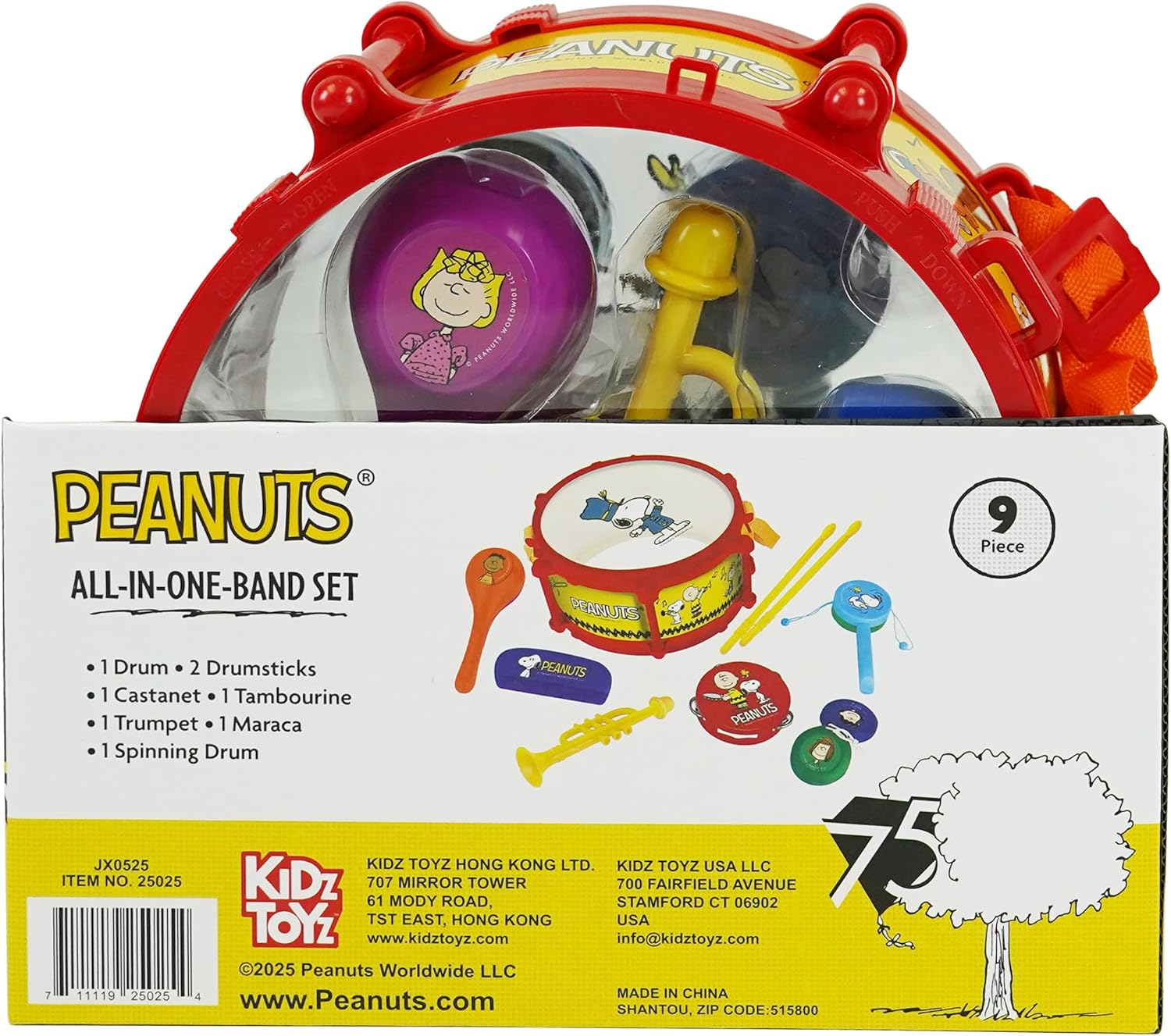 LICENSE 2 PLAY Peanuts 9pc All in One Band Set, Musical Instrument Toy, Drum & Tambourine, Plastic, 10.8 x 4.92 x 9.45 Inches, Toddler, 1.3 Pounds, No Batteries Required