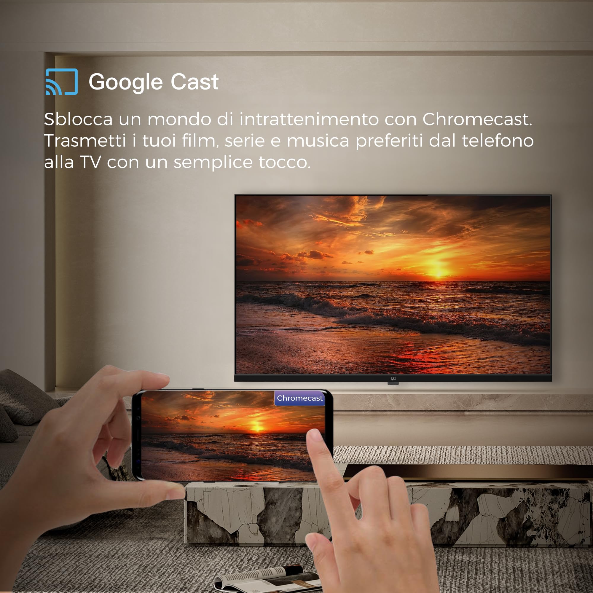 FPD Smart TV 32 pollici – (81 cm) Google TV con Google Play e Chromecast, 720p, HDR 10, Dolby Audio, telecomando vocale, streaming TV in diretta, televisione 32 pollici