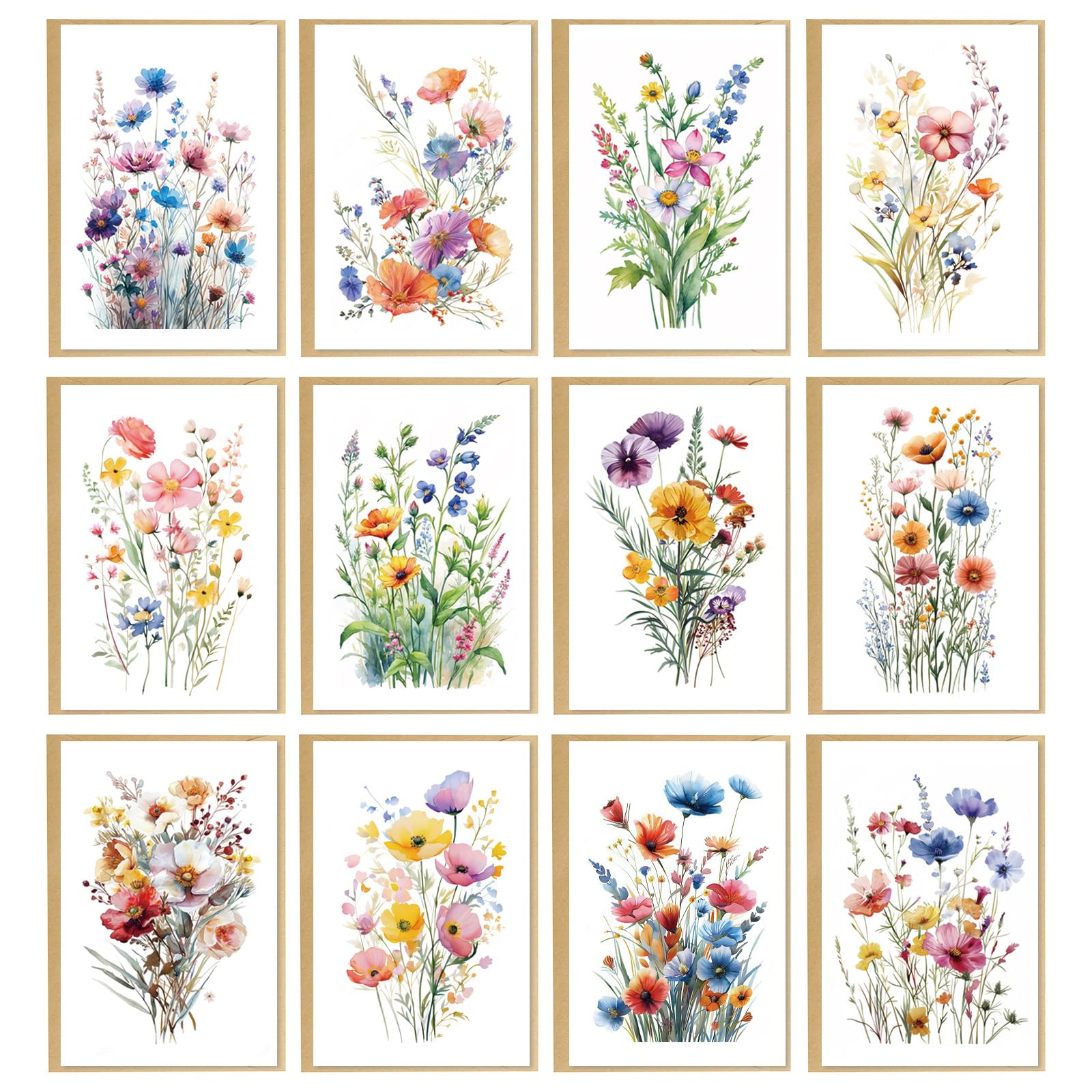 Naixiwen 24 Floral Blank Cards and Envelopes, 4x6 Wildflower Blank Note Cards for All Occasions - Sympathy Thank You Condolences Funeral Thinking of You Mother's Day Wedding Graduation, Etc