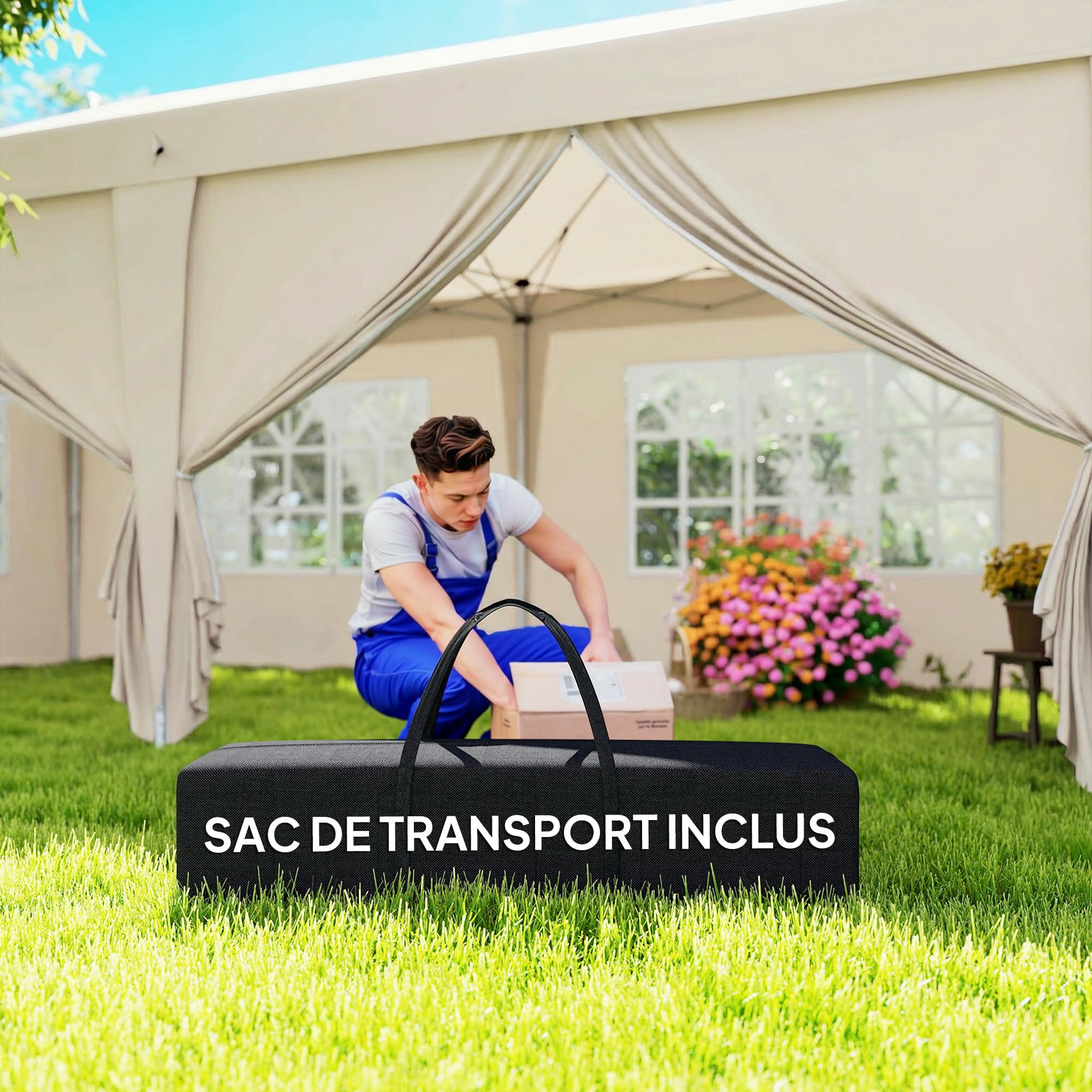 Outsunny Tonnelle de Jardin 3x6m Barnum Pliant avec Côtés Amovibles - Tente de Réception Structure en Acier Renforcée - Abri de Jardin Pop-up pour Mariage, Fête et Marché, Sac de Transport, Beige