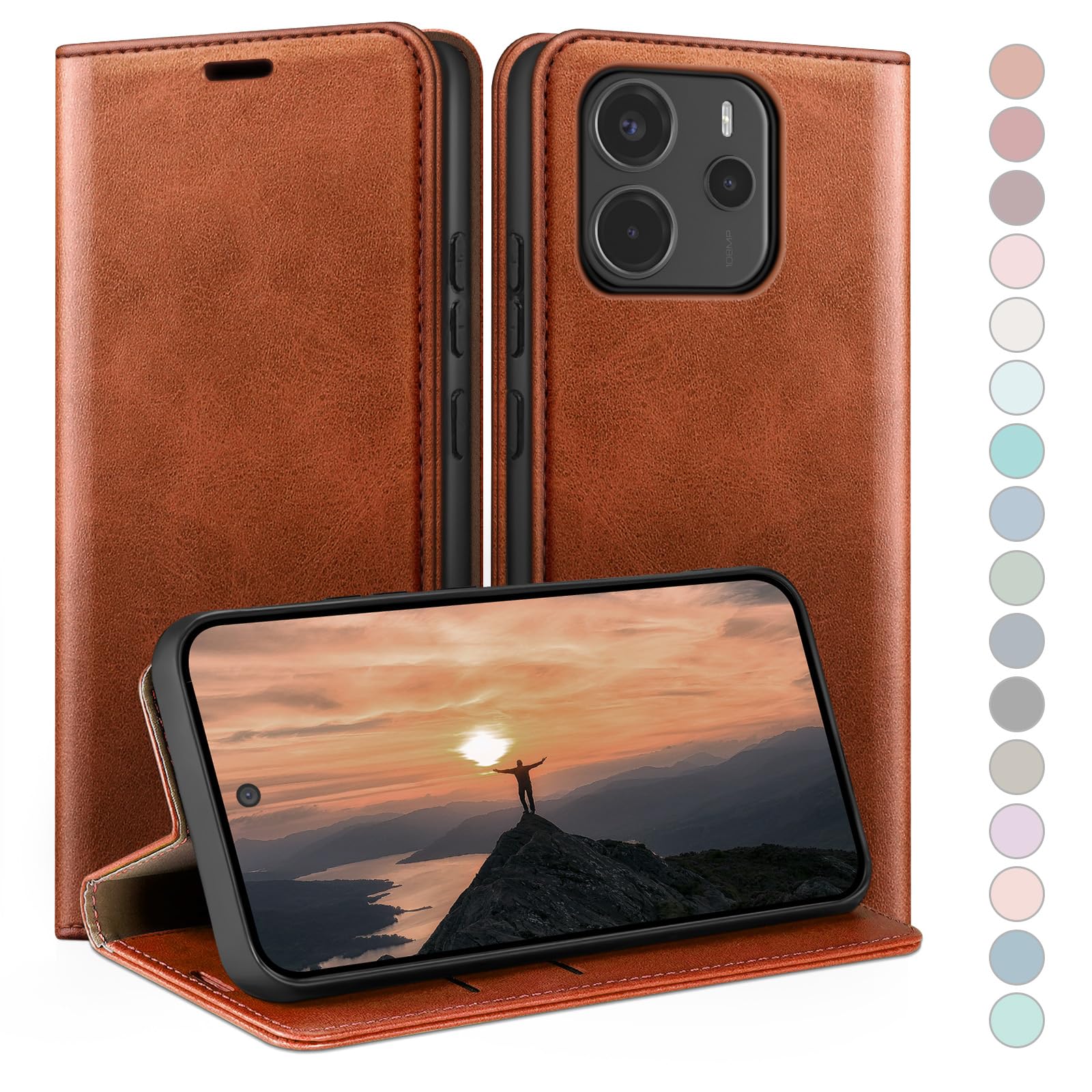 Coque pour Xiaomi Redmi Note 14 4G en cuir premium chic brun clair