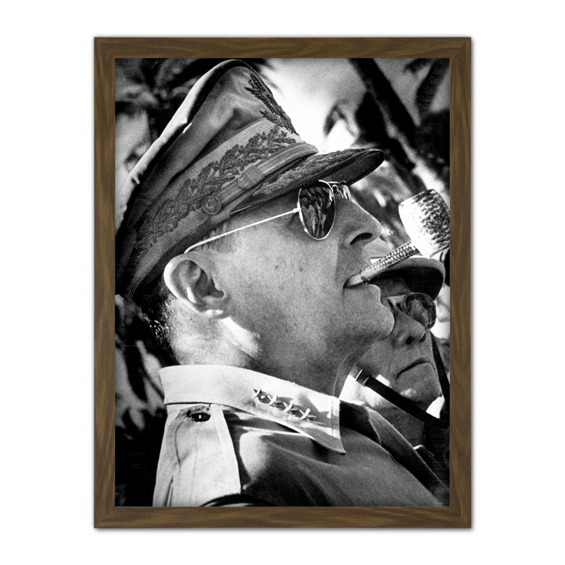 WWII US General Douglas MacArthur Pipe Photo - Framed Wall Art Print - Large W18xH24 inch