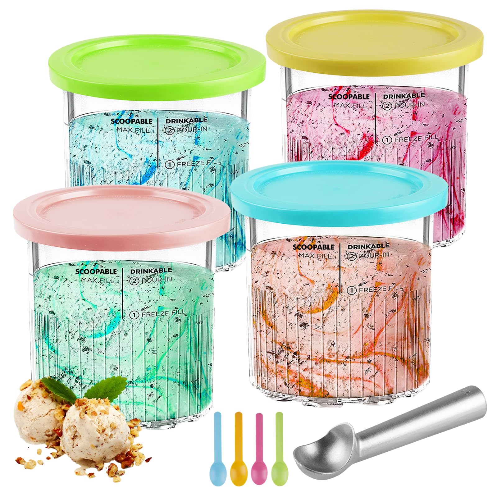 Creami Deluxe - Juego de 4 recipientes para Creami NC501 NC500, accesorios Creami, accesorios para máquina de hielo Creami, accesorios para máquina de hielo Creami,