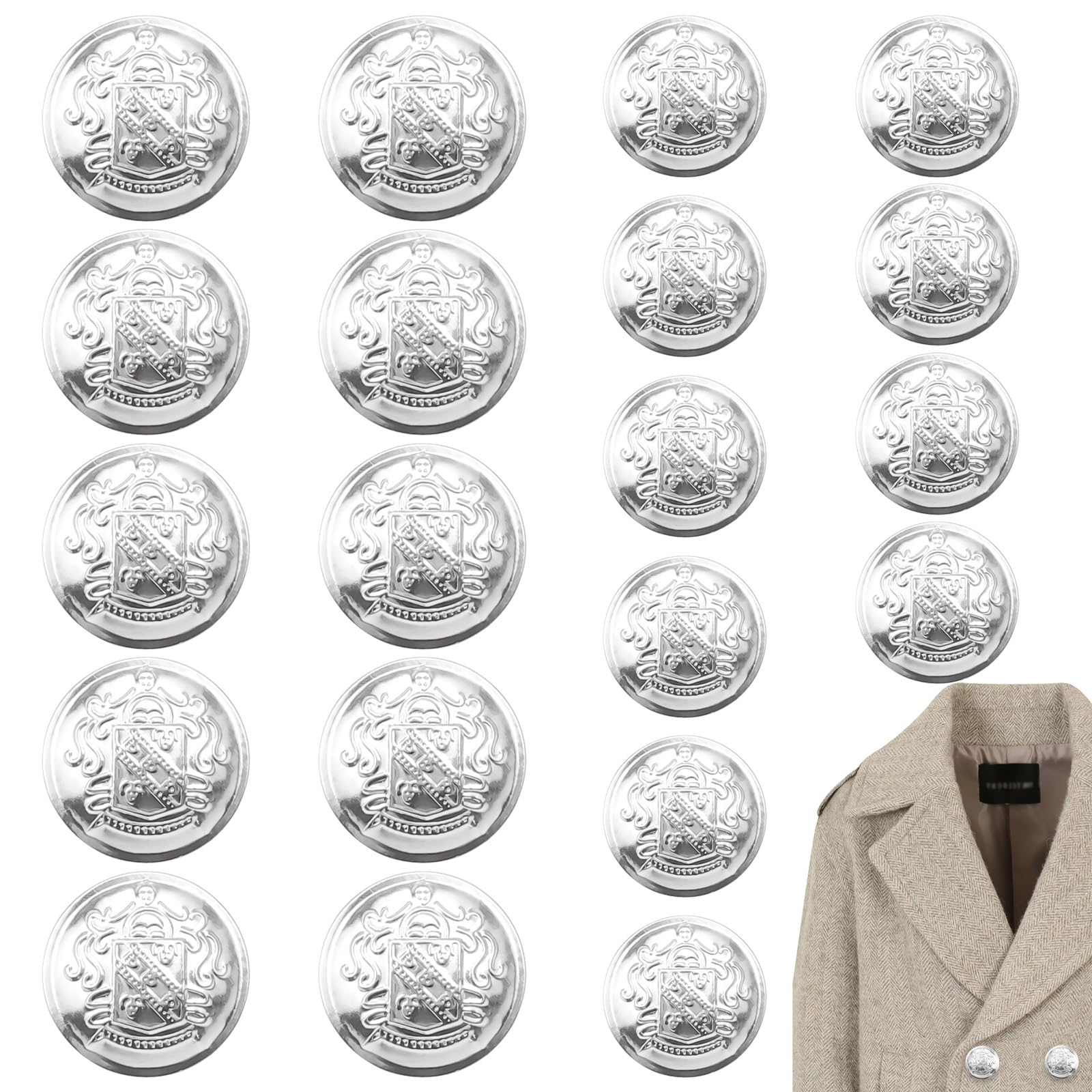 20 PCS Metal Blazer Button Set, Silver White Buttons, Replacement Jeans Buttons, Women's and Men's Jeans Clothing Supplies