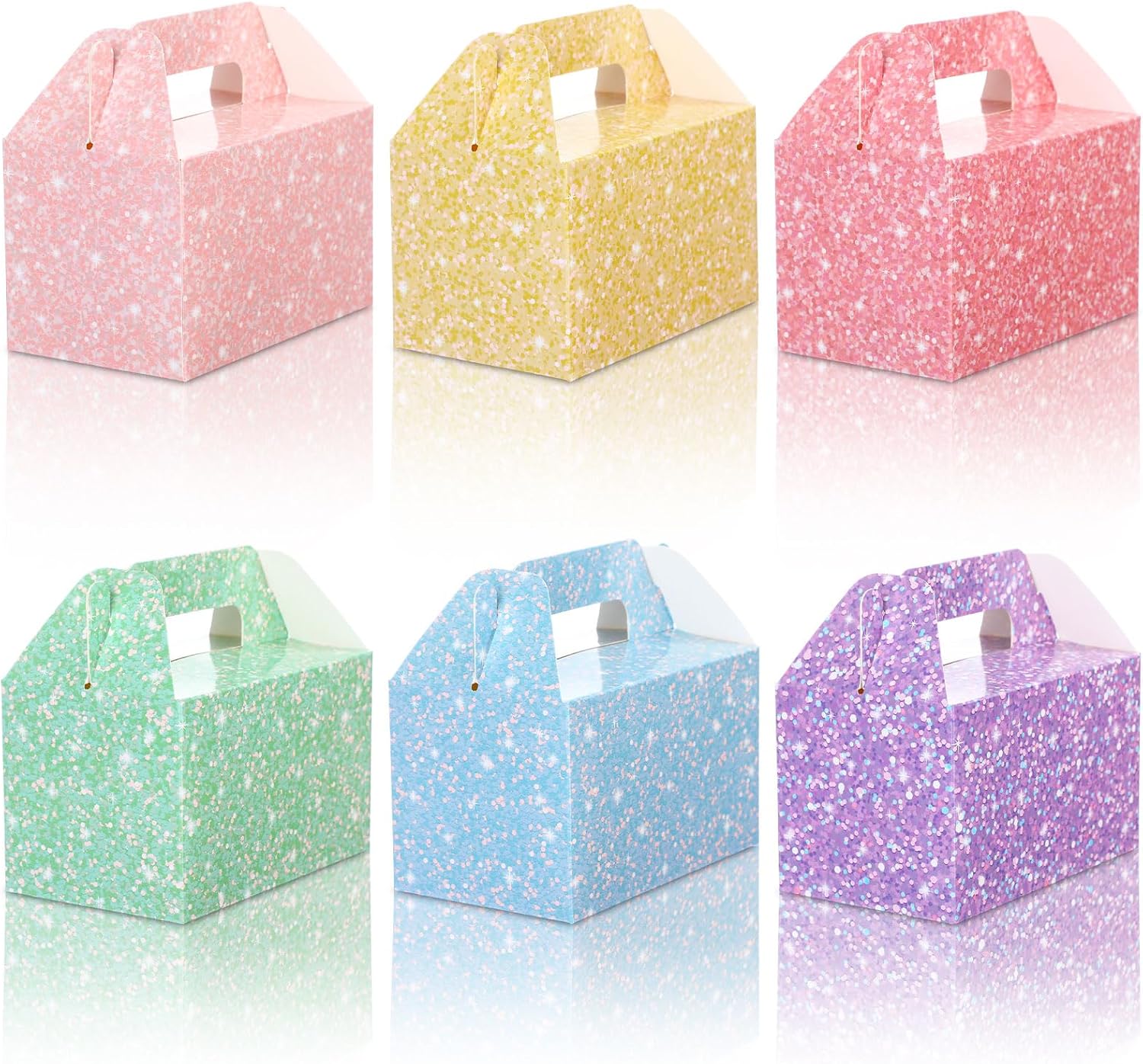 AmazingSpark 24 Pack Pastel Gable Treat Boxes Glitter Macaron Party Favor Gift Boxes for Candy Cookie Toy Party Supply for Birthday Weddings Baby Shower Holiday Christmas 5.9 x 3.5 x 3.5 Inches