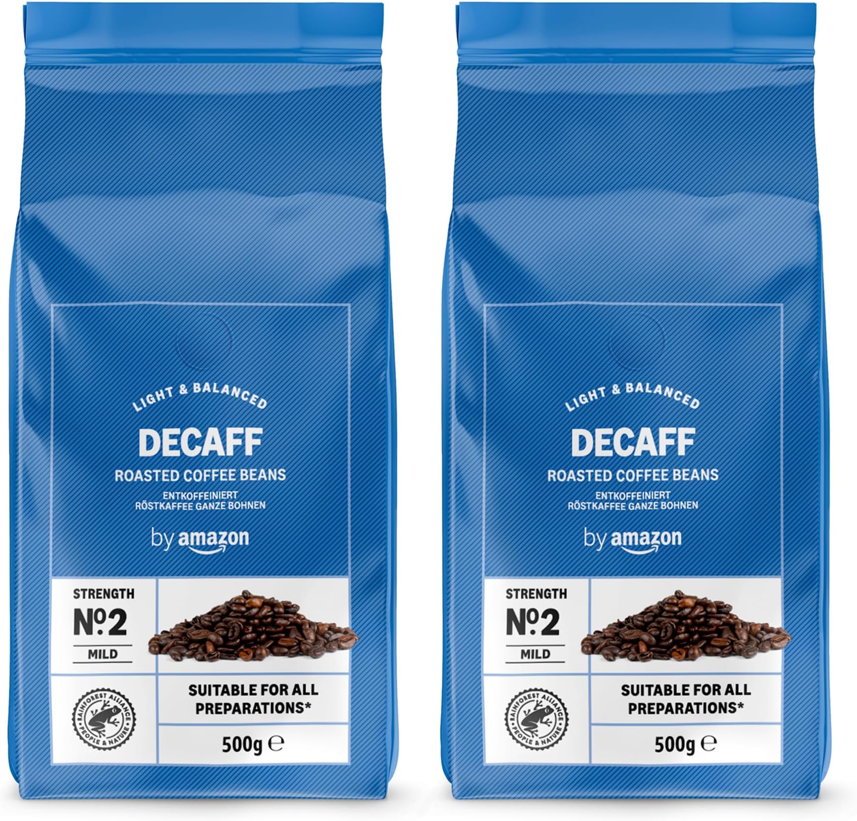 by Amazon Decaffeinated Coffee Beans, Light Roast, 1kg (2 Packs of 500g)