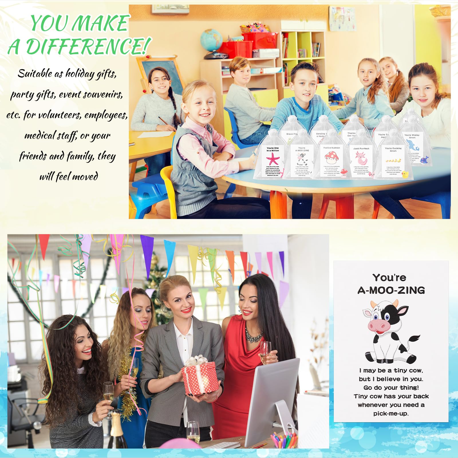 100 Set Employee Appreciation Gifts Bulk for Coworkers Staff - Teacher Appreciation Bulk Resin Gifts for Office Volunteer Staff Thank You Gift Set with Inspirational Note Cards