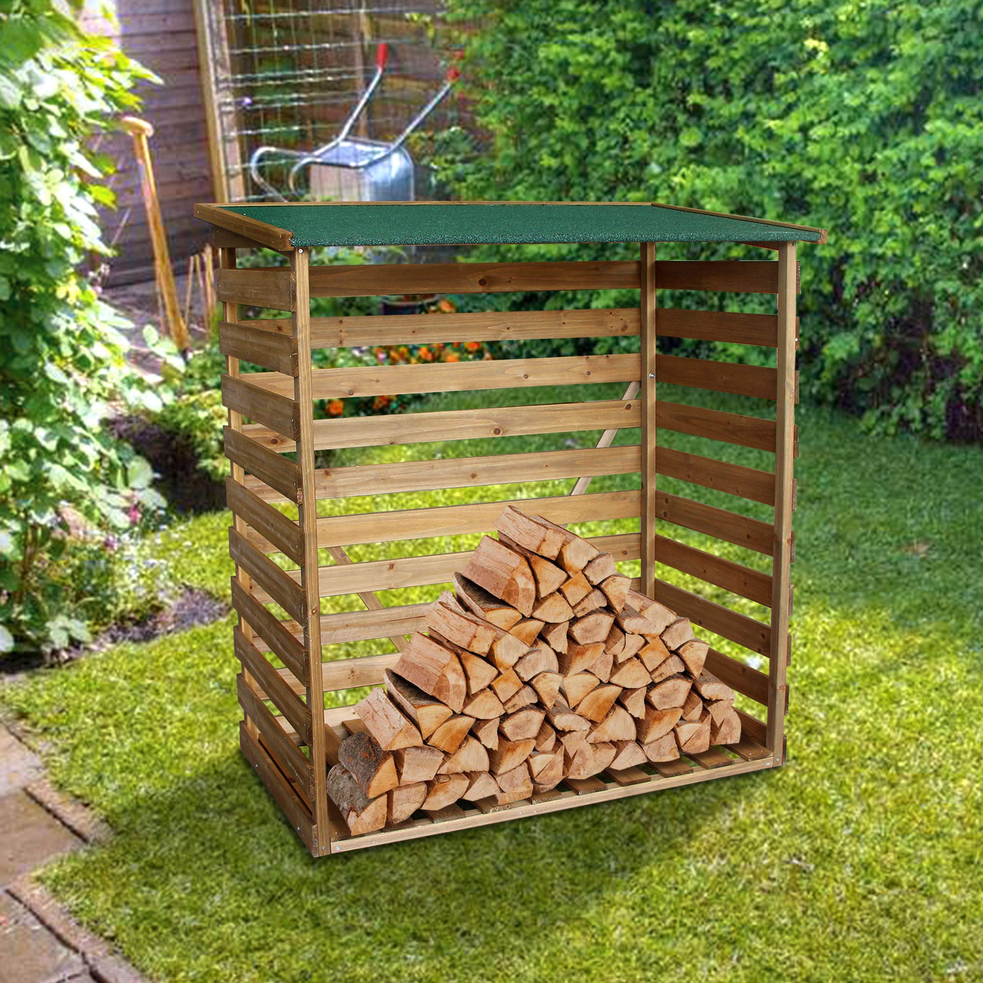 M MCombo Kaminholzregal mit Rückwand Brennholzregal Kaminholzunterstand 1200 aus Holz Braun, 64 x 116 x 123 cm