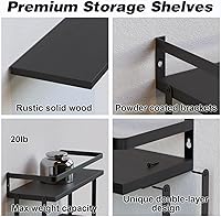 Vista 29 de Juego de 2 estantes flotantes montados en la pared de 3+1 niveles, estante de pared de madera rústica con marco de metal, estante de almacenamiento
